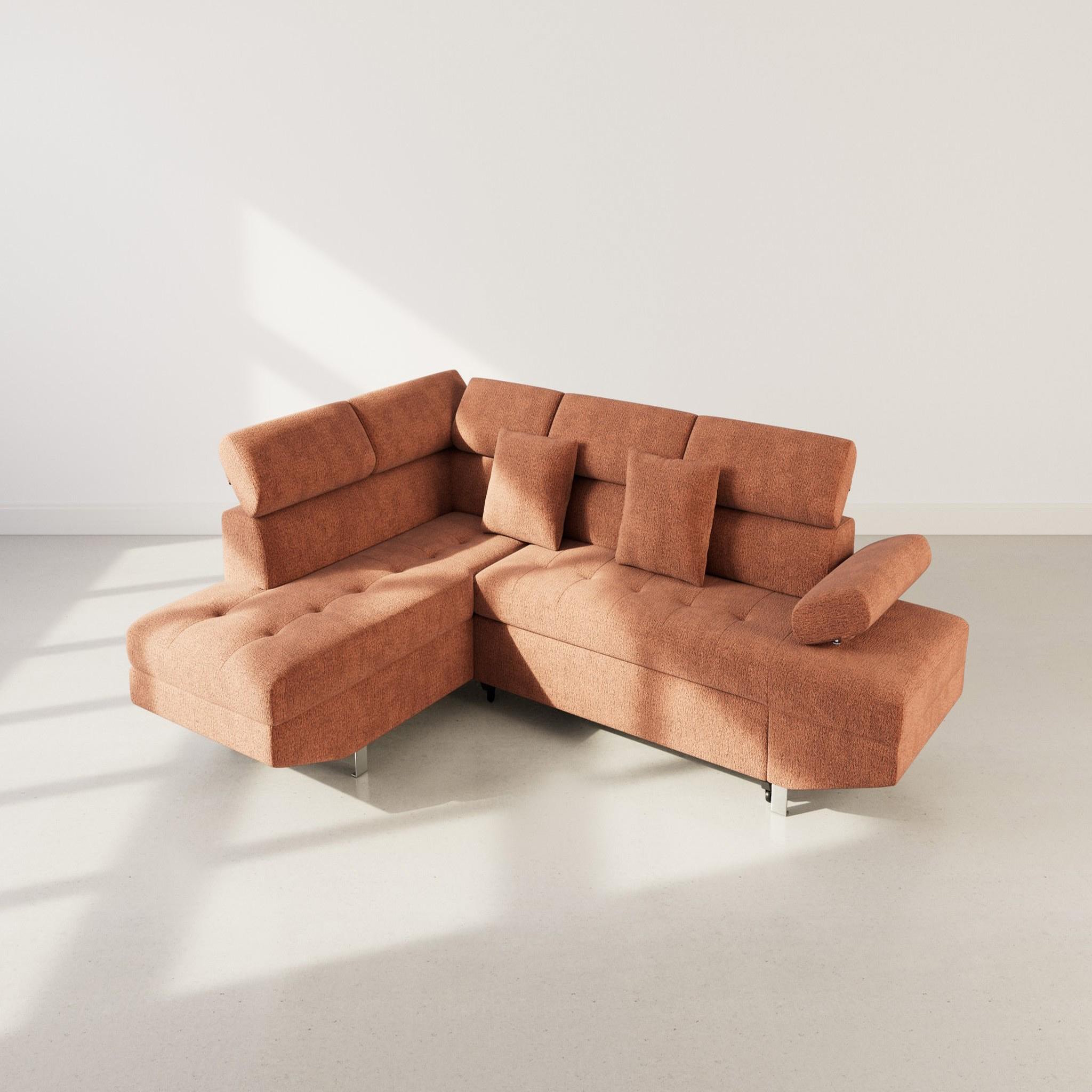 Voir la diapositive 6 : BEST MOBILIER Margaux - canapé d'angle gauche 5 places convertible avec coffre et têtières réglables en velours texturé