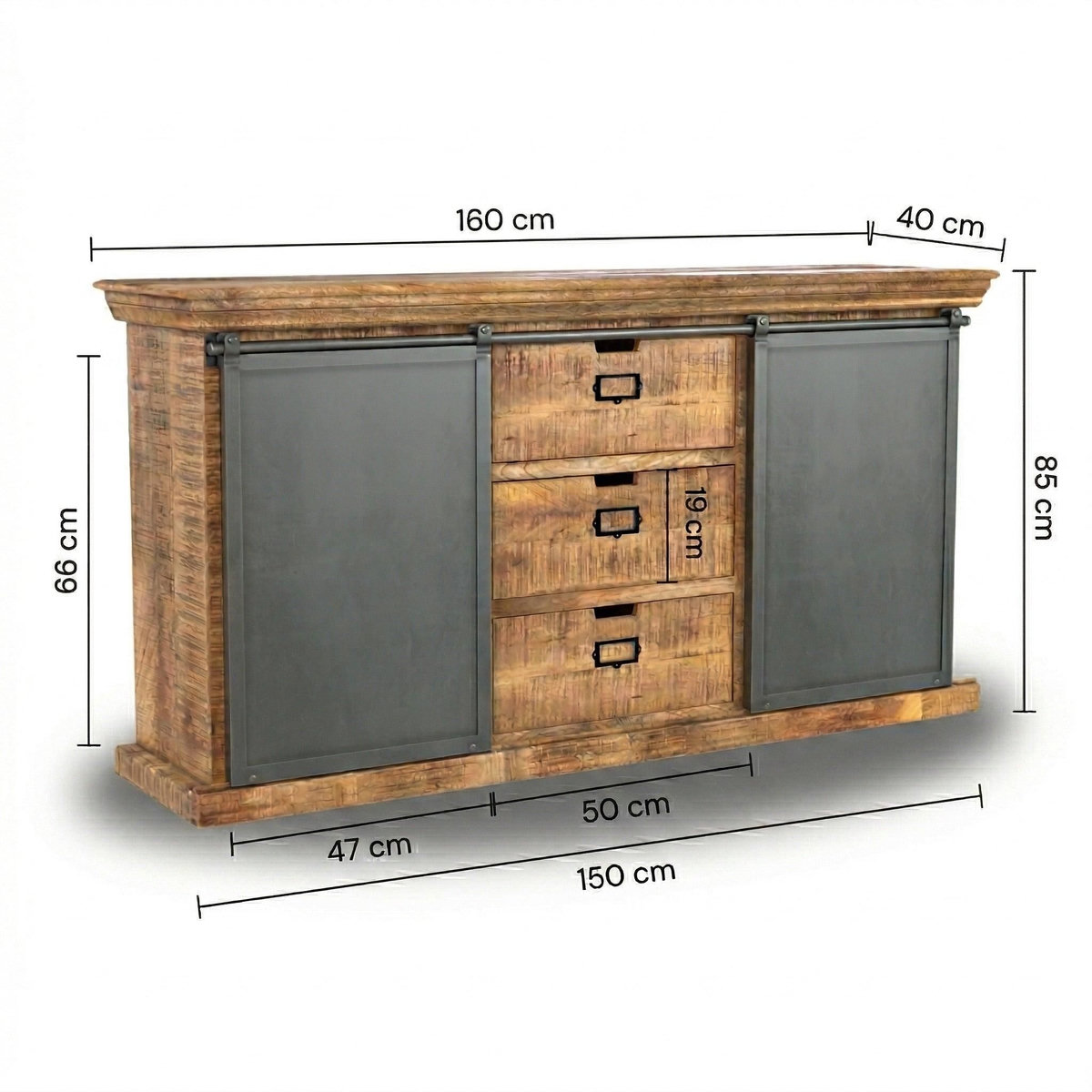 Rendez vous déco Buffet en bois 3 tiroirs 2 portes coulissantes en métal-Tabuk