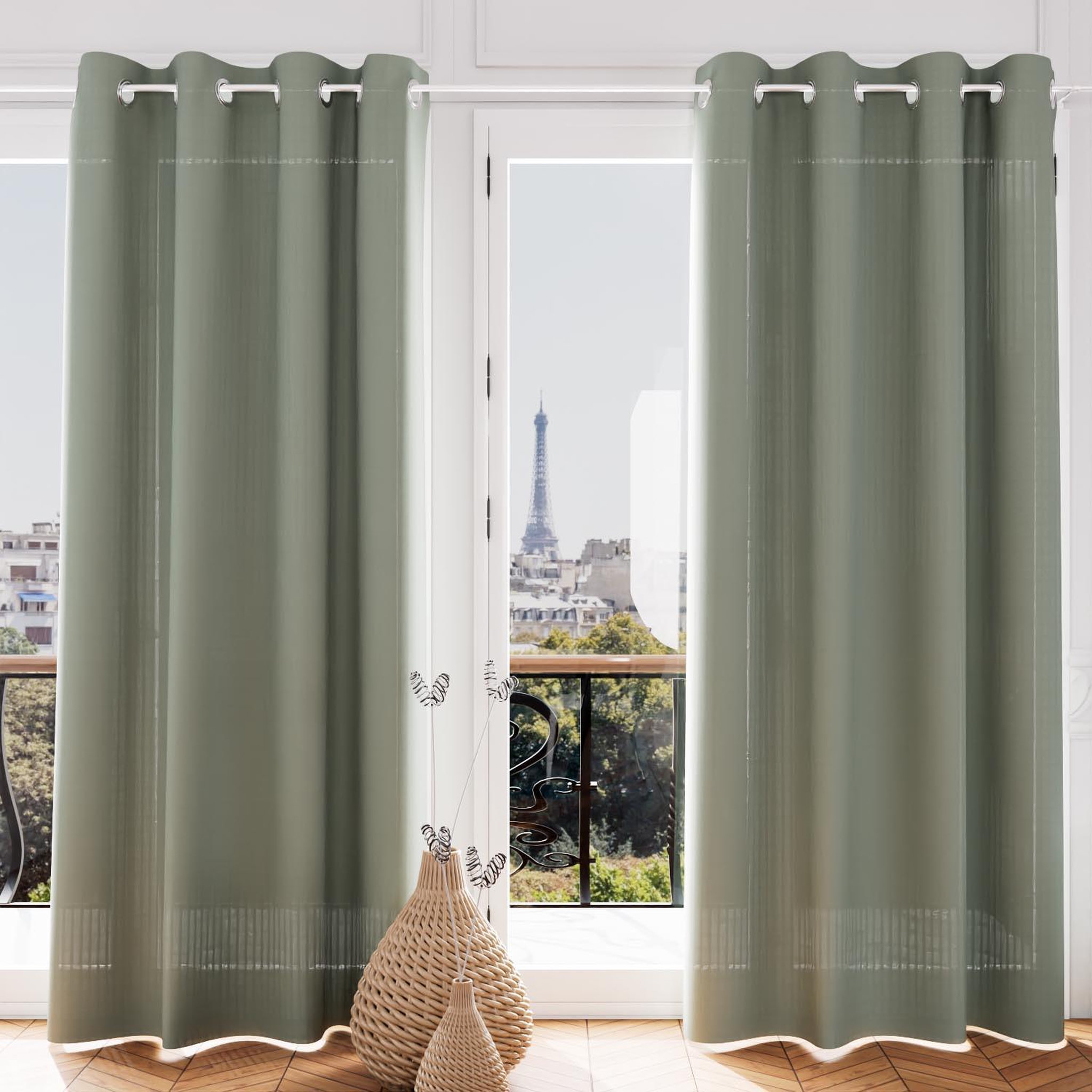 Voir la diapositive 2 : SOLEIL D'OCRE Voile oeillets jacquard 135X250 cm VELVET, par Soleil d'ocre