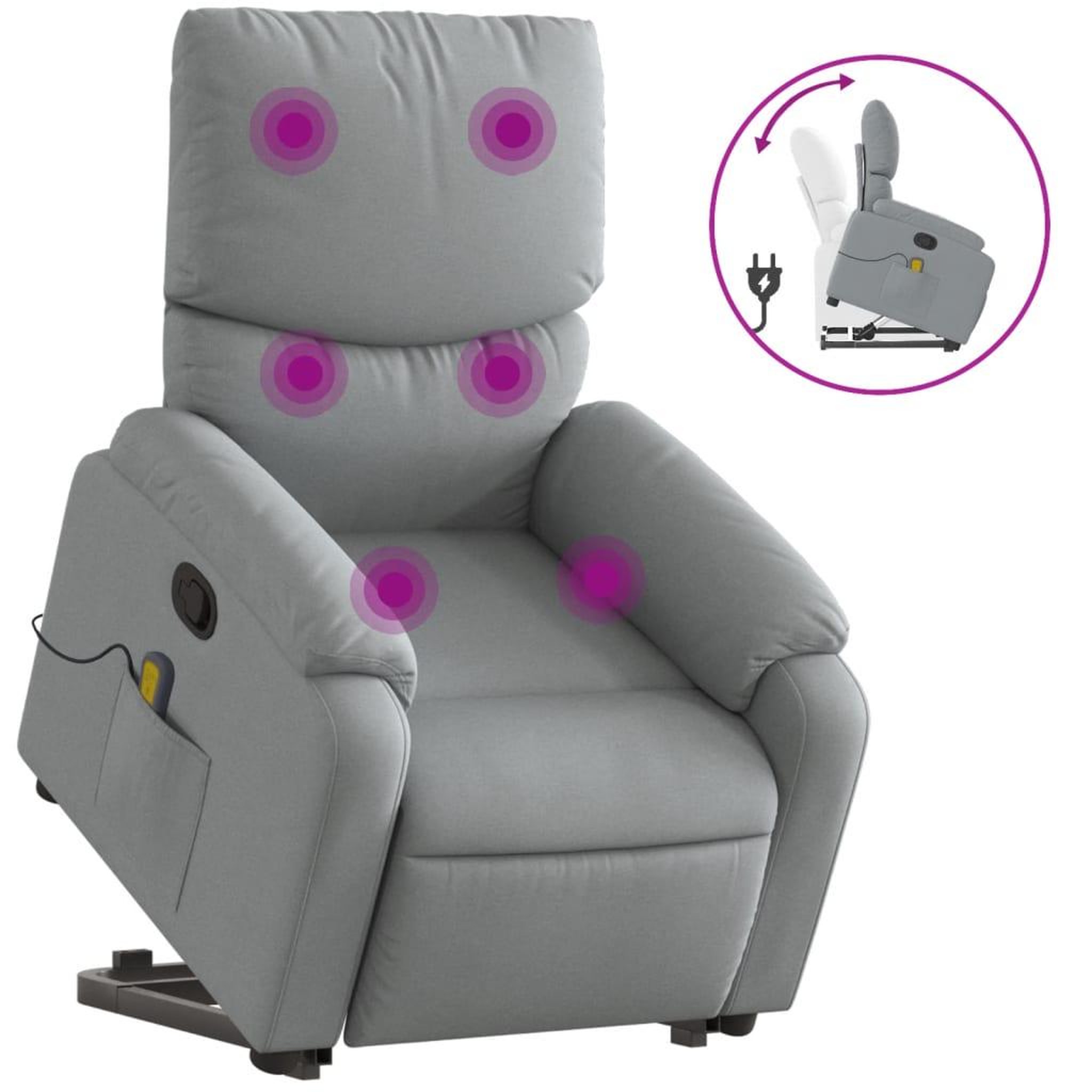 Voir la diapositive 2 : VIDAXL Fauteuil de massage inclinable Gris clair Tissu