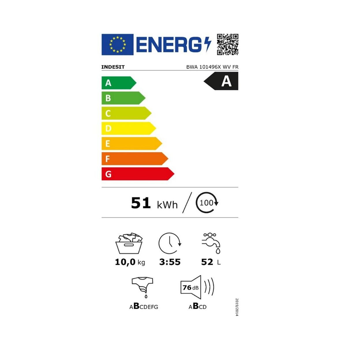 Indesit Lave-linge frontal 10kg 1400 tours/min - BWA101496XWVFR