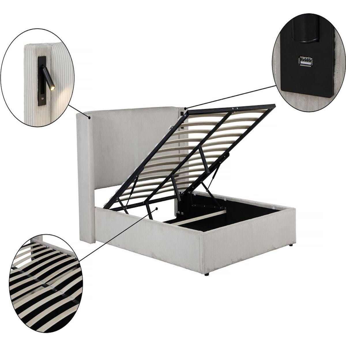 Habitat et Jardin Lit double en velours côtelé avec coffre et lampe intégré  Cortina  - 140 x 190 cm-  Beige