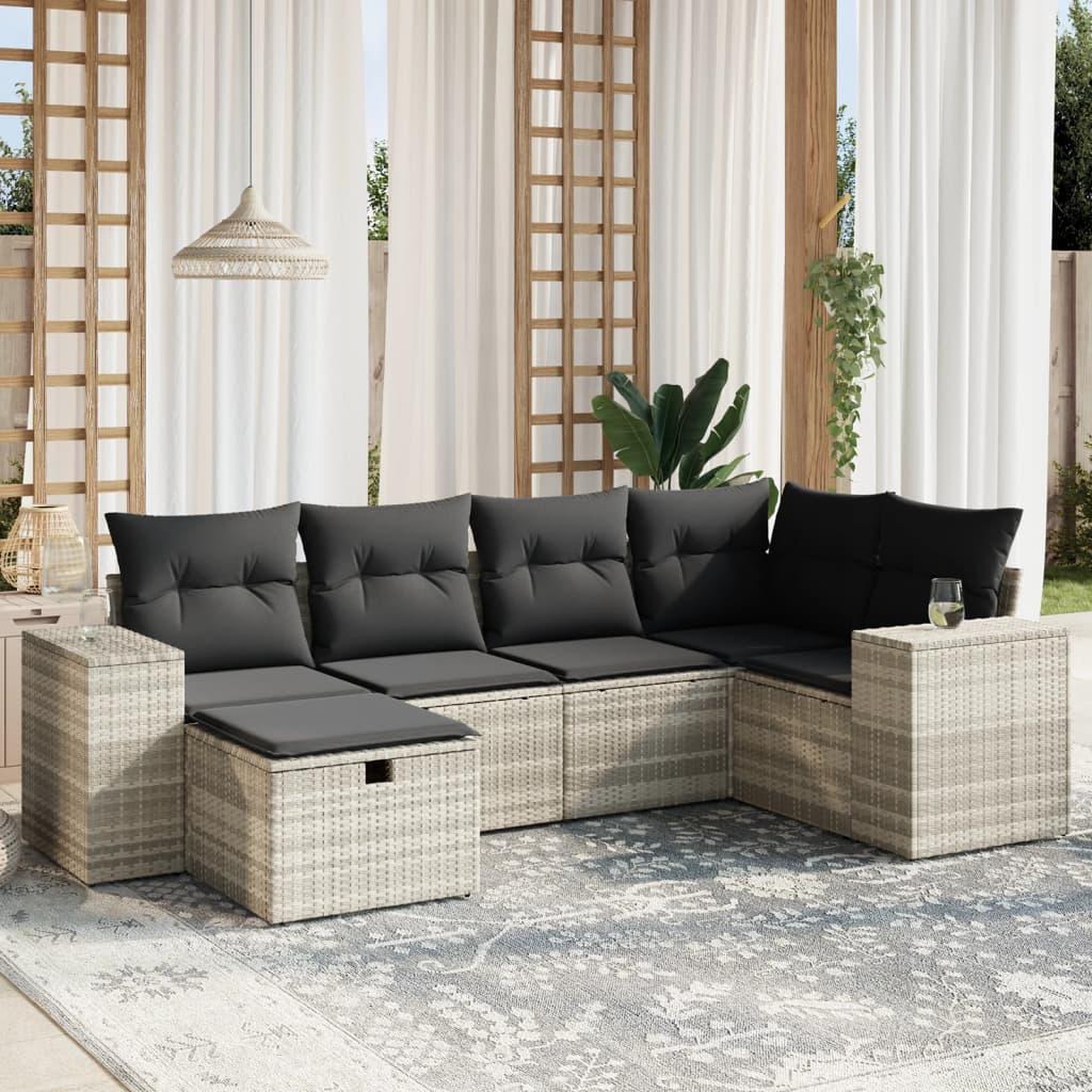 VIDAXL Salon de jardin 6 pcs avec coussins gris clair resine tressee