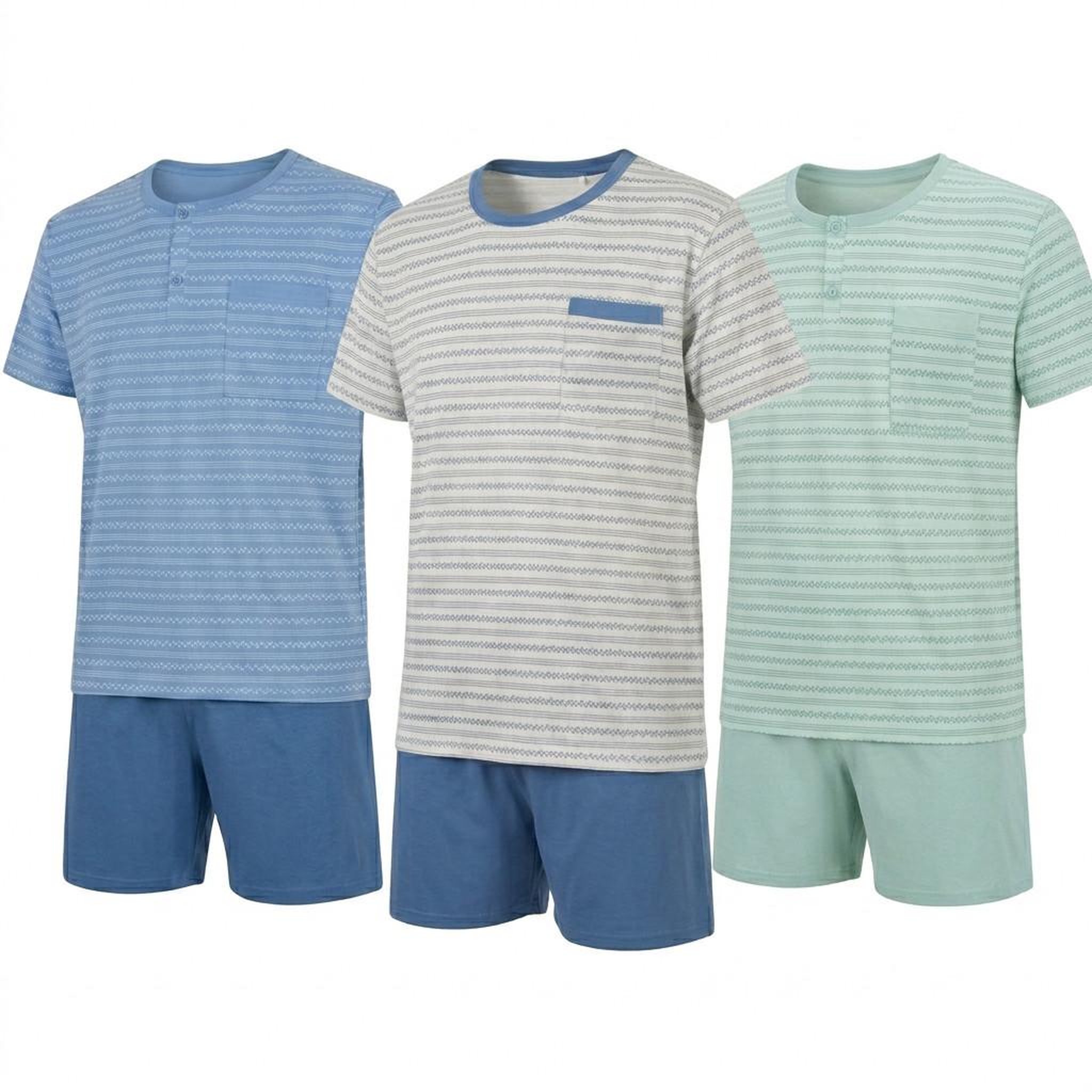 Voir la diapositive 1 : OZABI OZABI Pack 3 Pyjamas Courts Homme Coton Majoritaire, Col Bouton