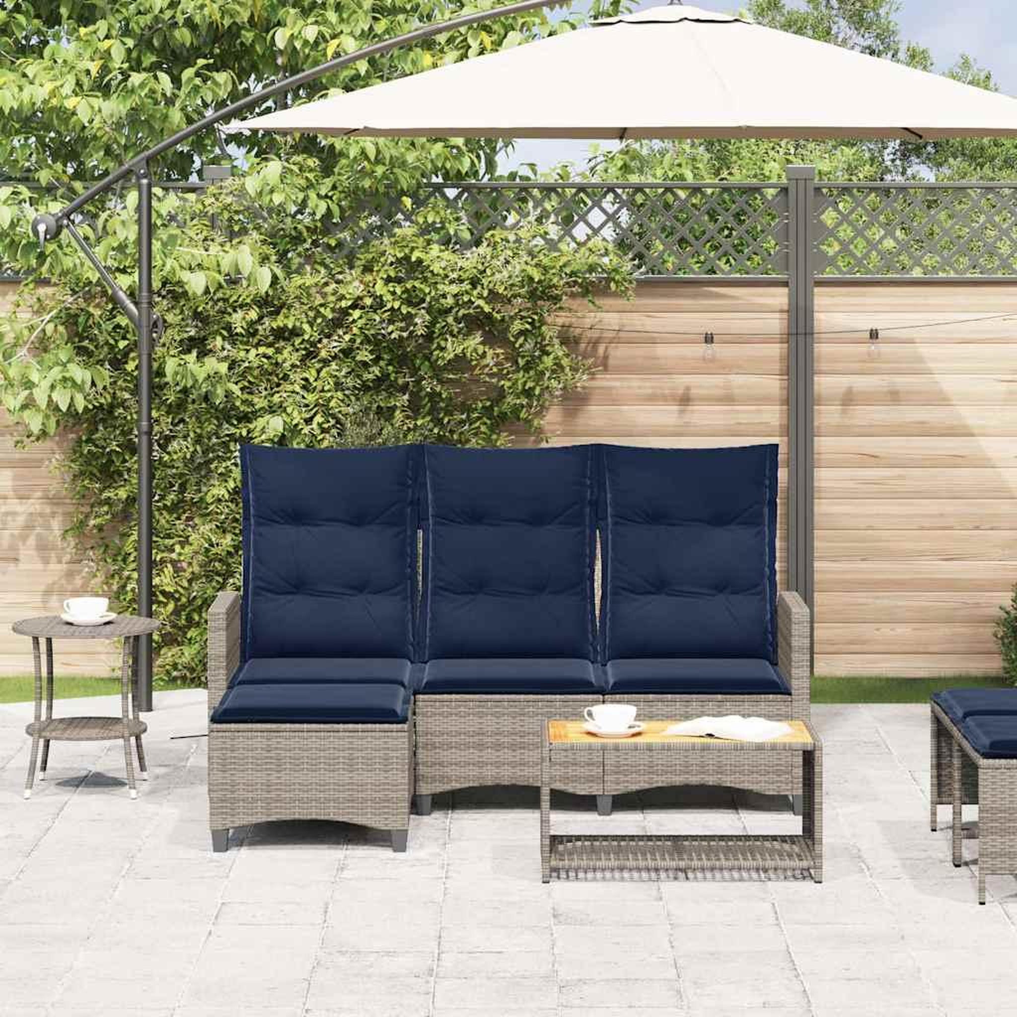 Voir la diapositive 3 : VIDAXL Canape de jardin inclinable coussins forme de L gris polyrotin