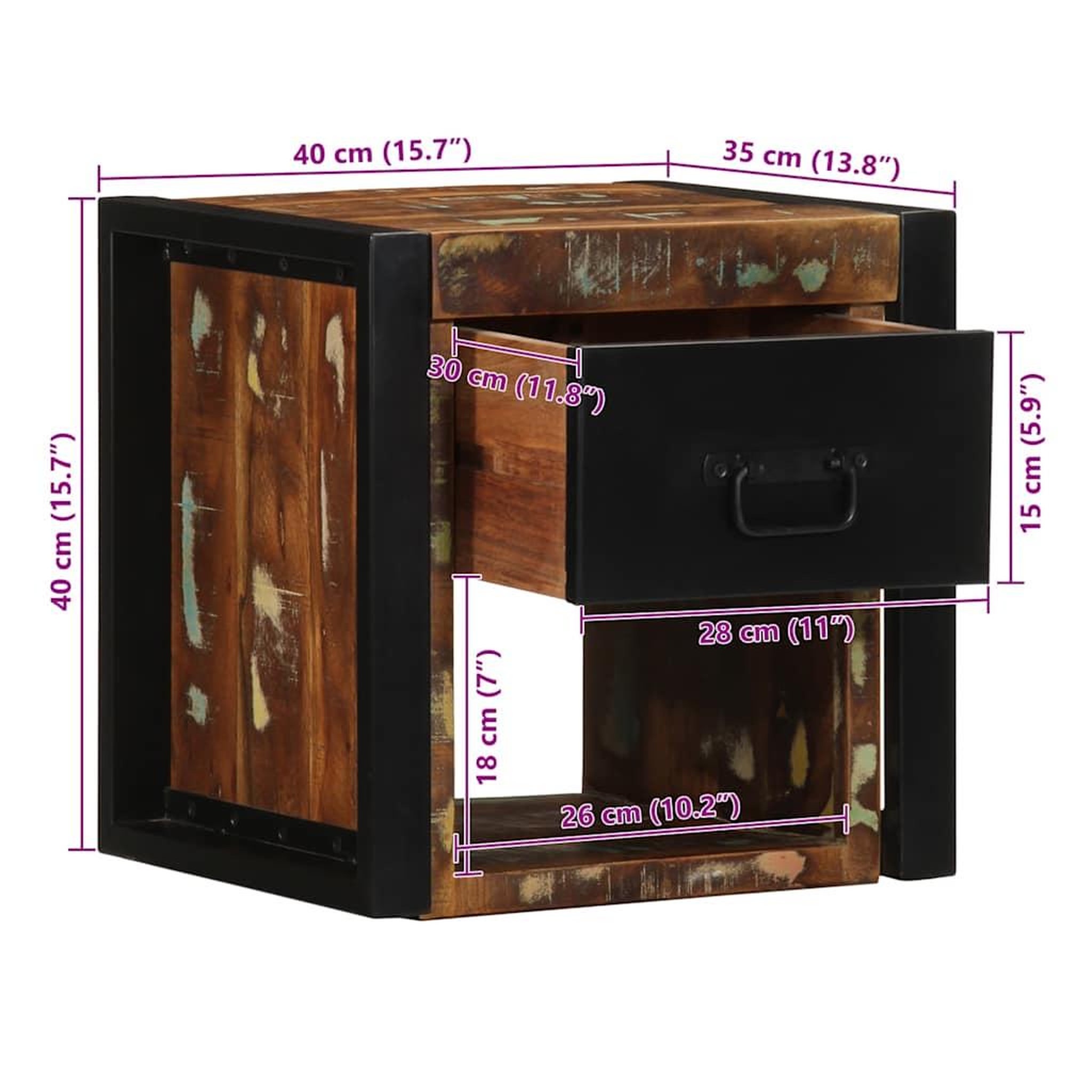 Voir la diapositive 6 : VIDAXL Table de chevet multicolore 40x35x40 cm bois de recuperation