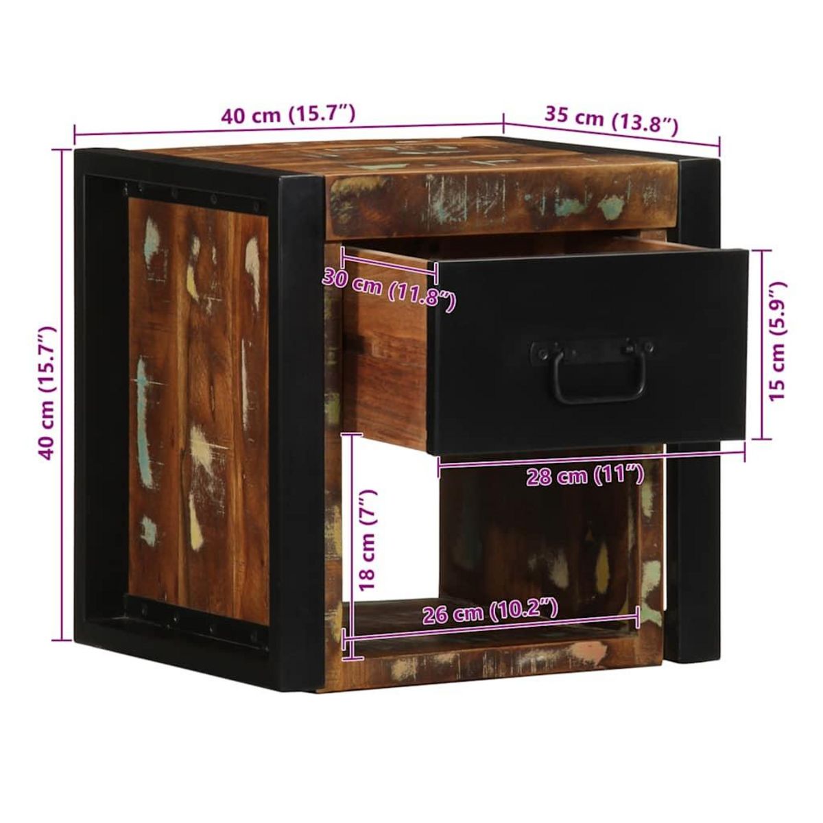 VIDAXL Table de chevet multicolore 40x35x40 cm bois de recuperation