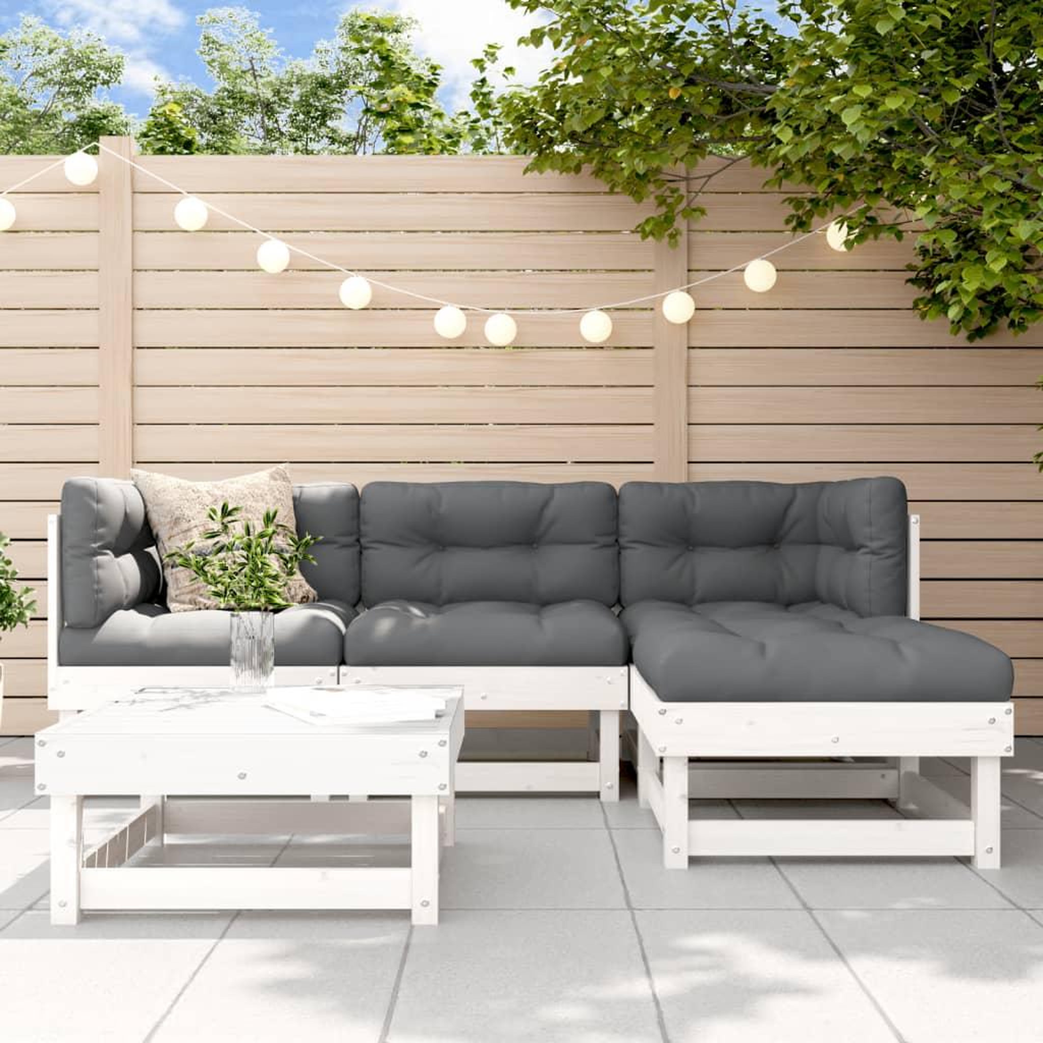 VIDAXL Salon de jardin 5 pcs blanc bois massif de pin