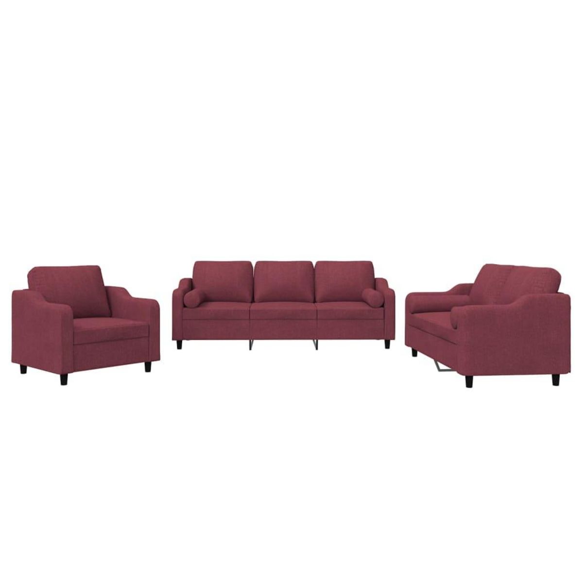 VIDAXL Ensemble de canapes 3 pcs avec coussins rouge bordeaux tissu