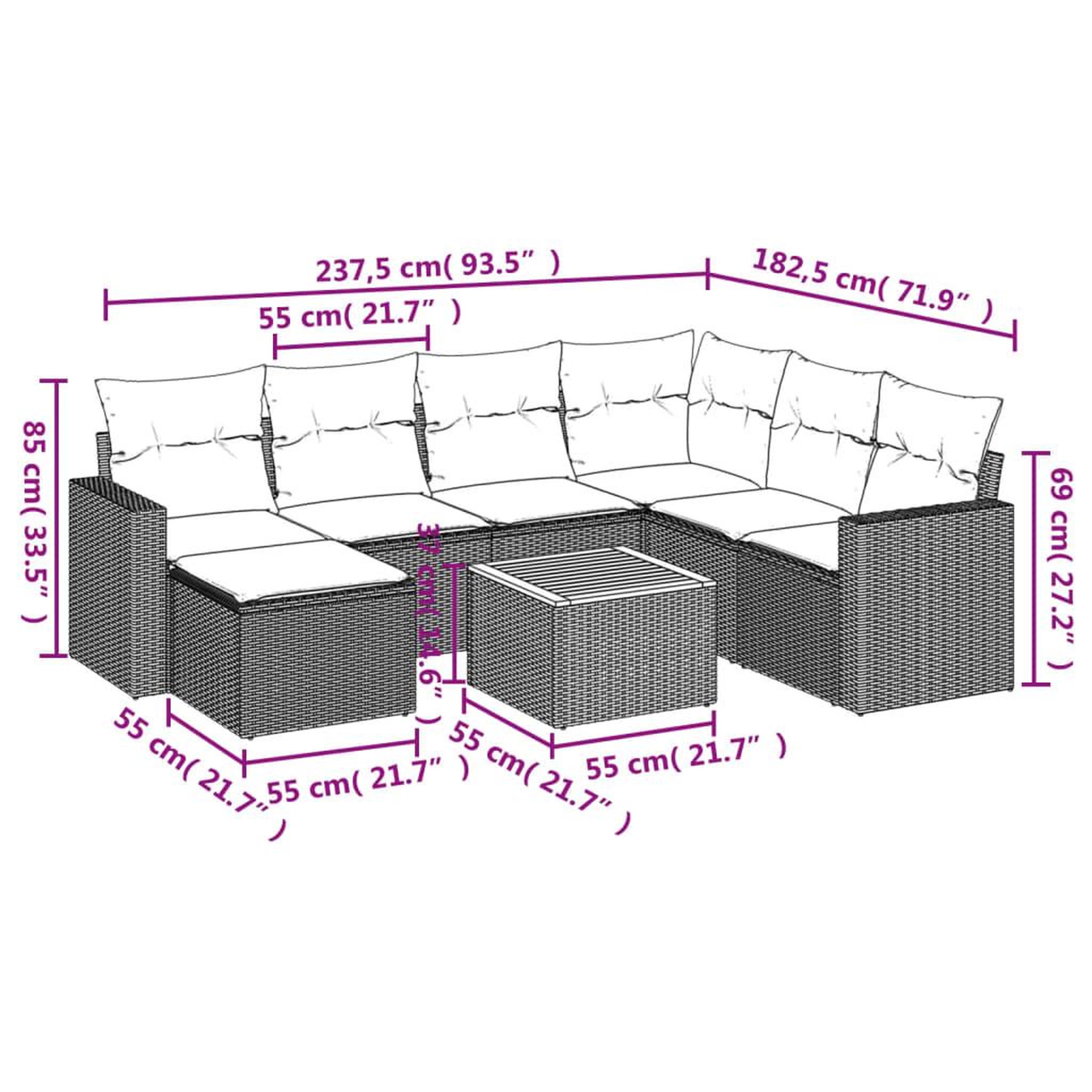 Voir la diapositive 6 : VIDAXL Salon de jardin 8 pcs avec coussins noir resine tressee