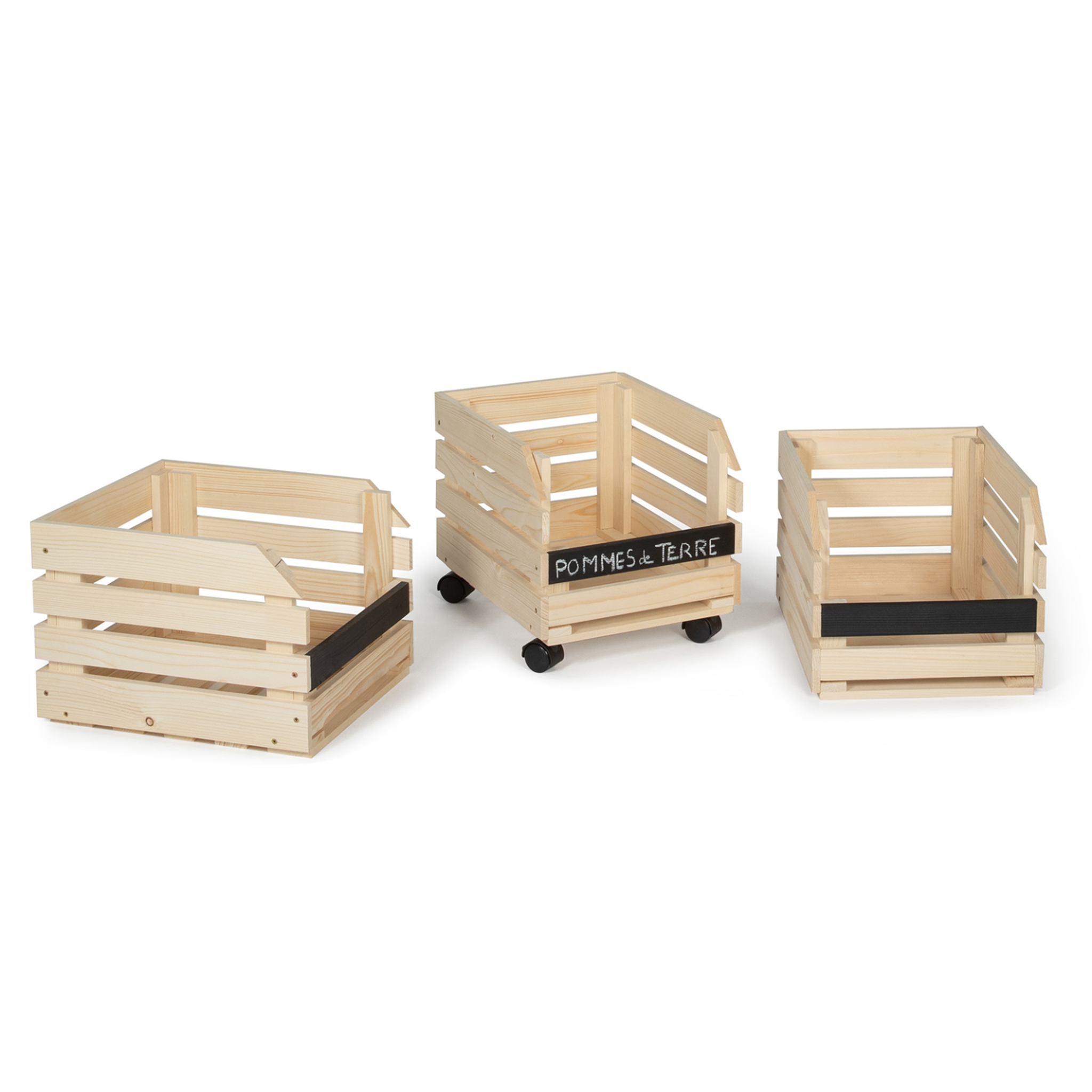Voir la diapositive 6 : ID MARKET Lot de 3 clayettes en bois empilables pour fruits et légumes