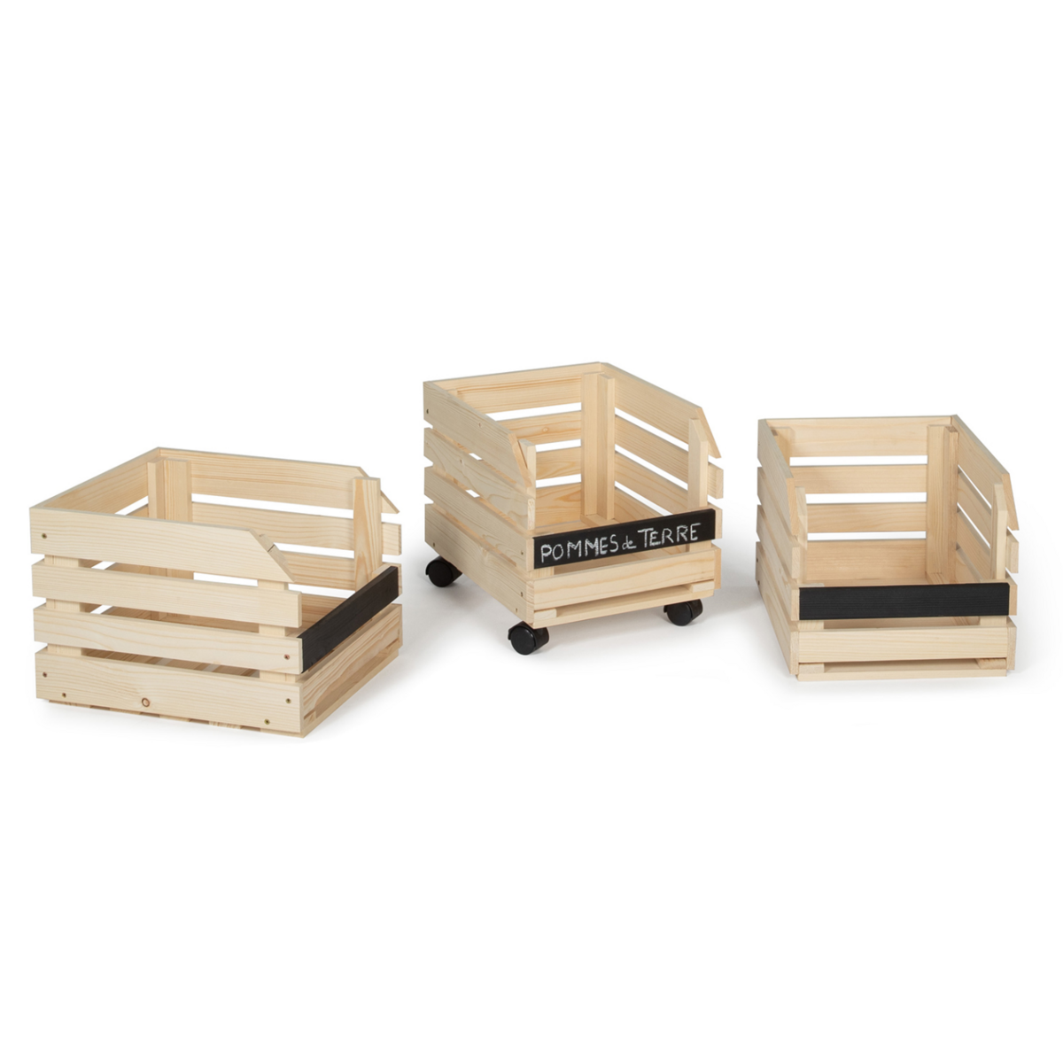 ID MARKET Lot de 3 clayettes en bois empilables pour fruits et légumes