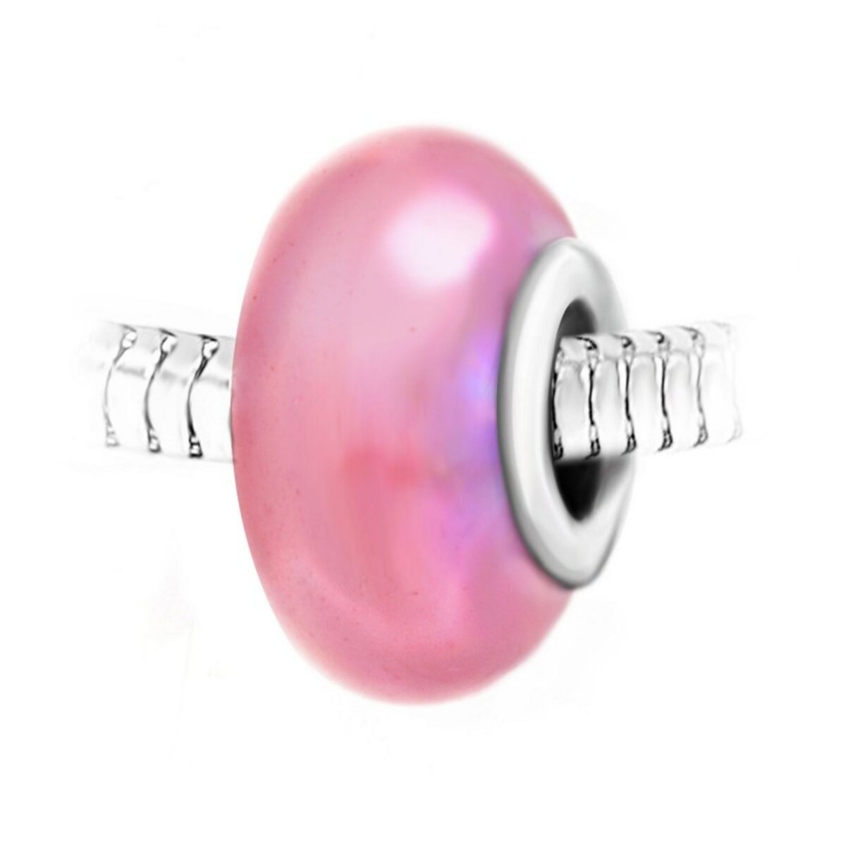 SC CRYSTAL Charm perle verre rose et acier par SC Crystal