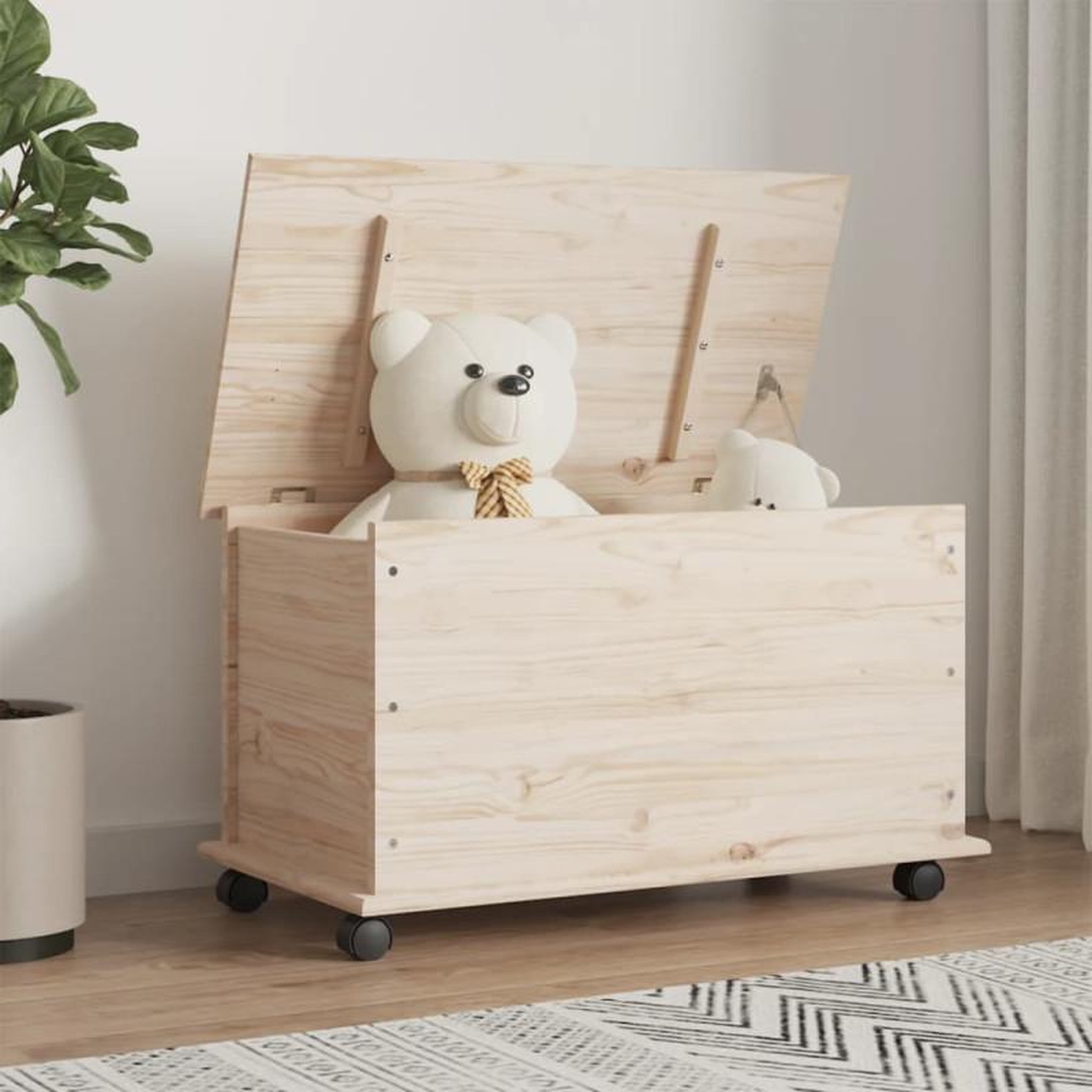 Voir la diapositive 1 : VIDAXL Coffre de rangement à roulettes ALTA 73x39,5x44 cm bois de pin