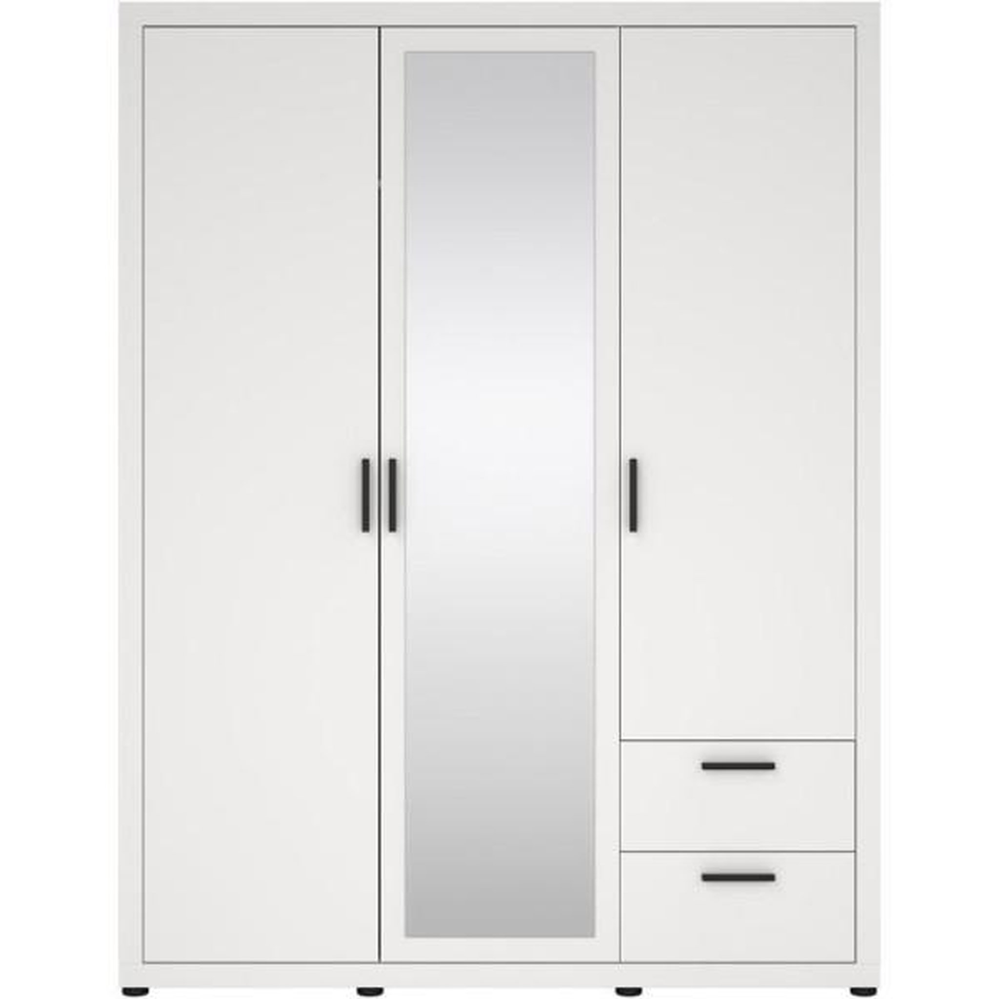 Voir la diapositive 3 : MARKET24 Armoire de chambre - mira - blanc mat - 3 portes dont 1 avec miroir - 2 tiroirs - 153,6 x 59,8 x 200,9 cm