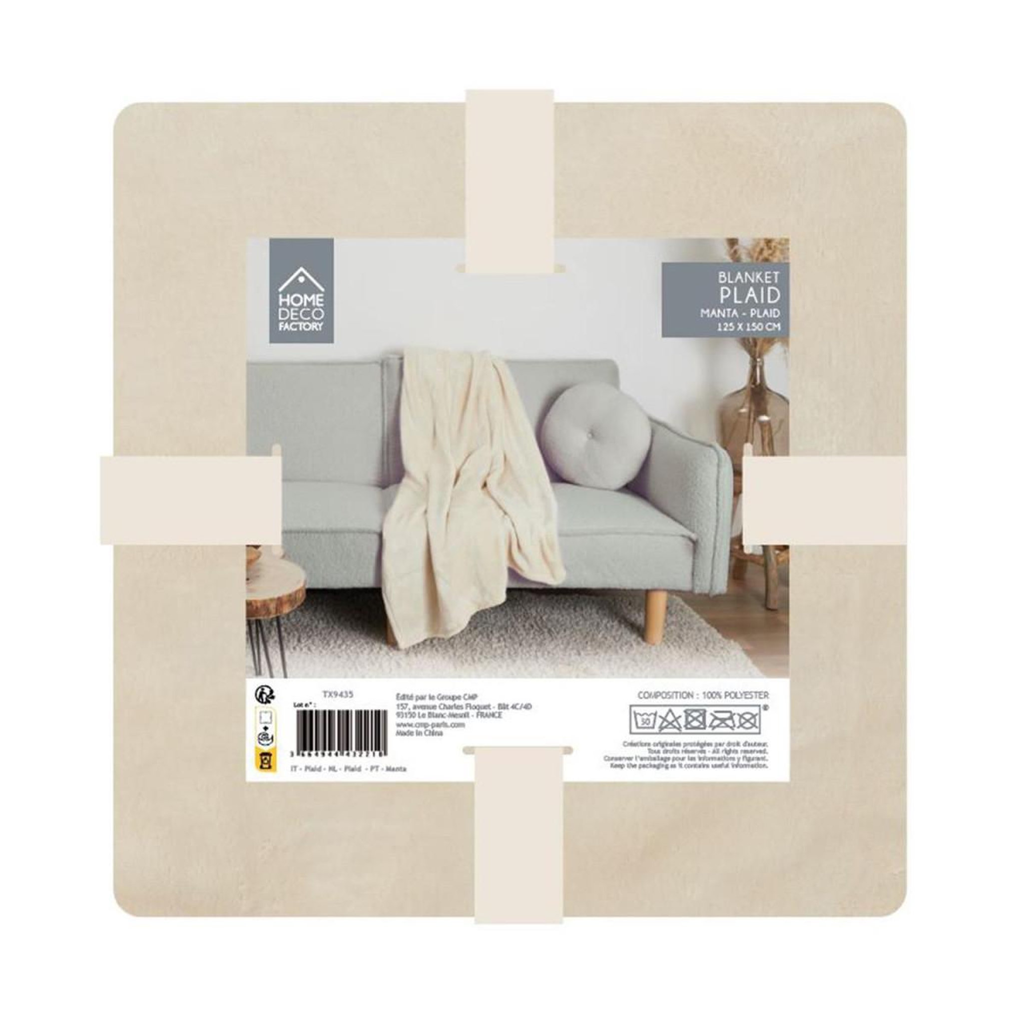 Voir la diapositive 4 : The Home Deco Factory Plaid flanelle  cocooning  125x150cm beige