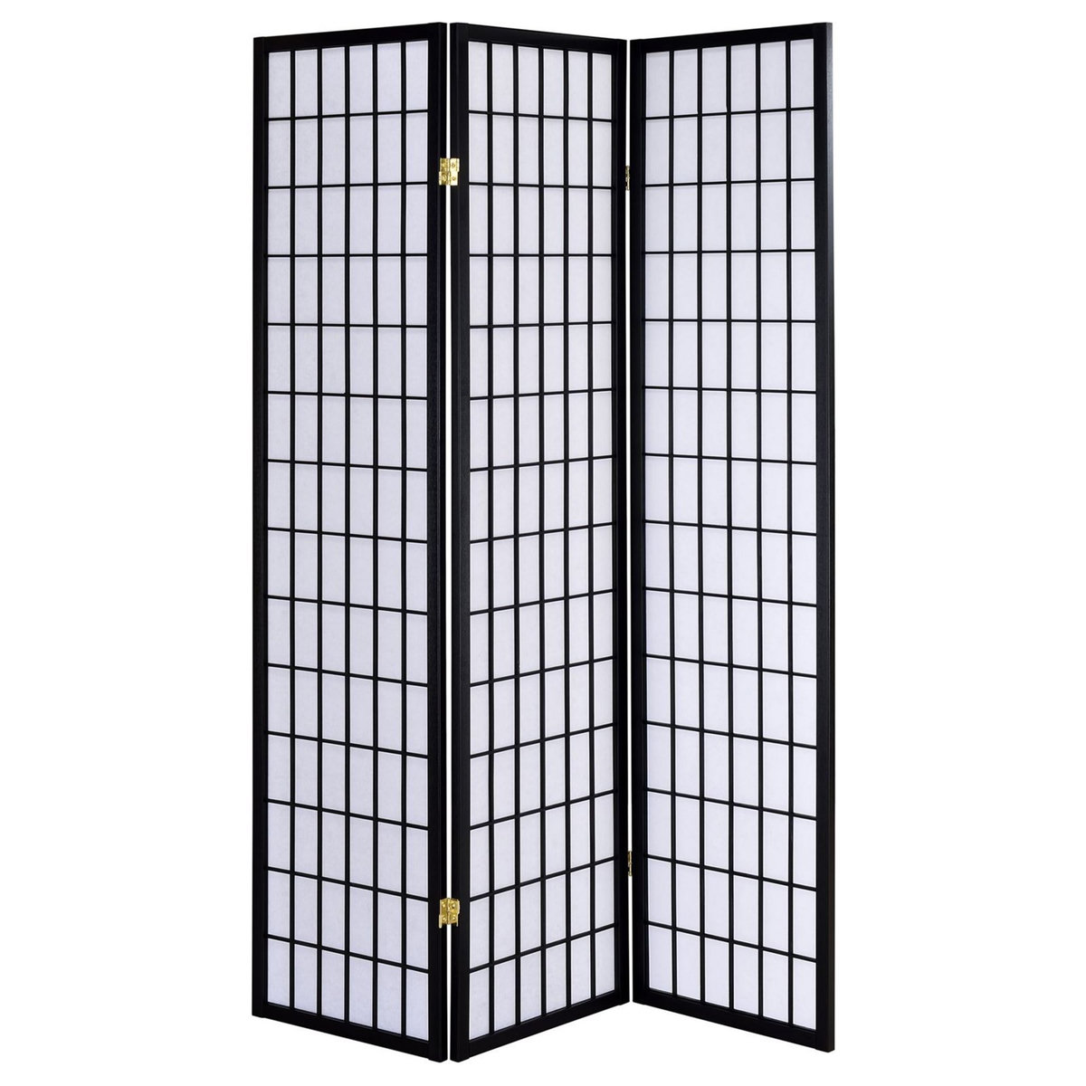 IDIMEX Paravent PARA-1 séparateur de pièce avec structure en bois lasuré noir et 3 panneaux repliables en papier de riz