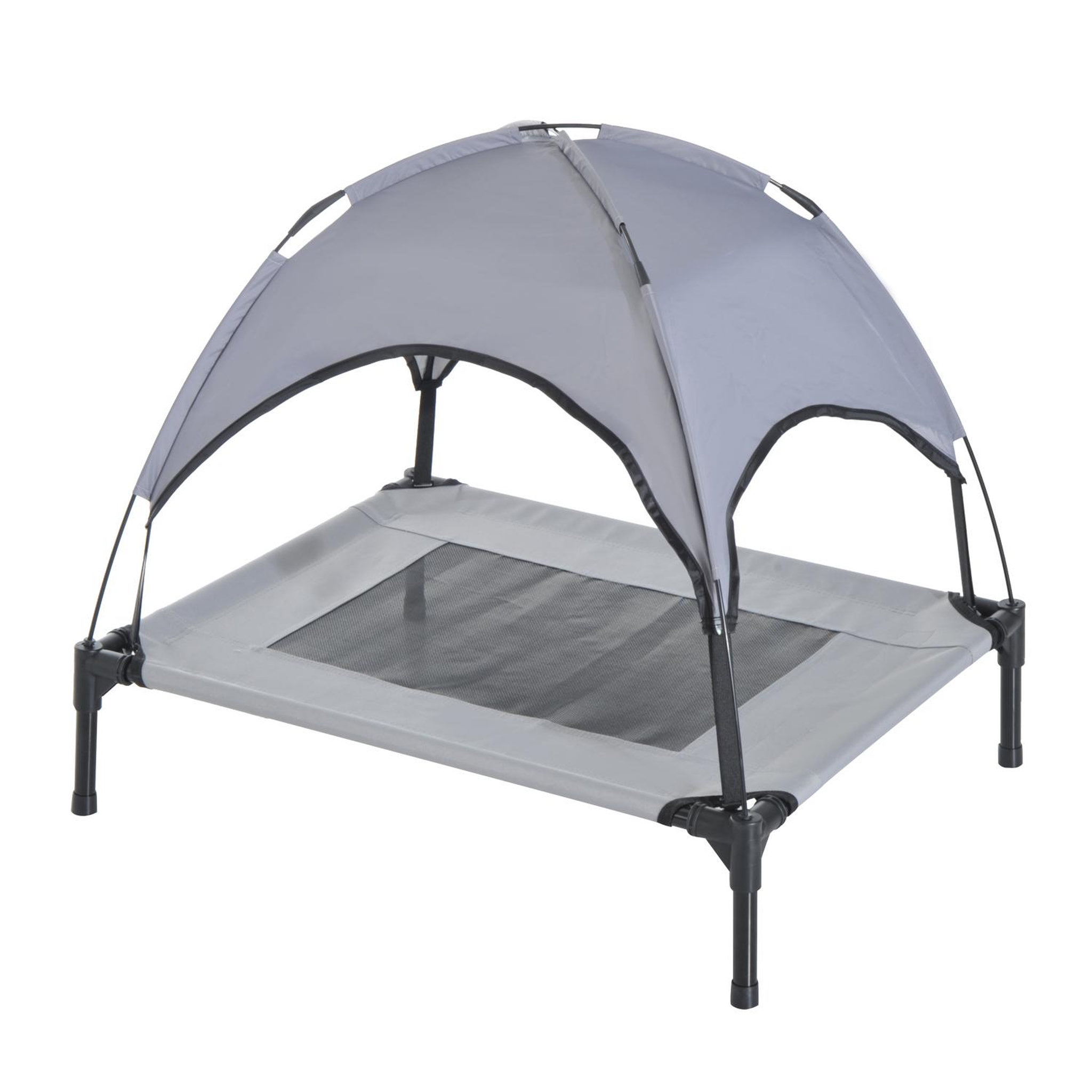 PAWHUT Lit pour chien chat sur pieds lit de camp lit surélevé rafraîchissant velum anti-uv oxford micro-perforé parasol et sac de transport inclus dim. 61l x 46l x 61h cm gris noir