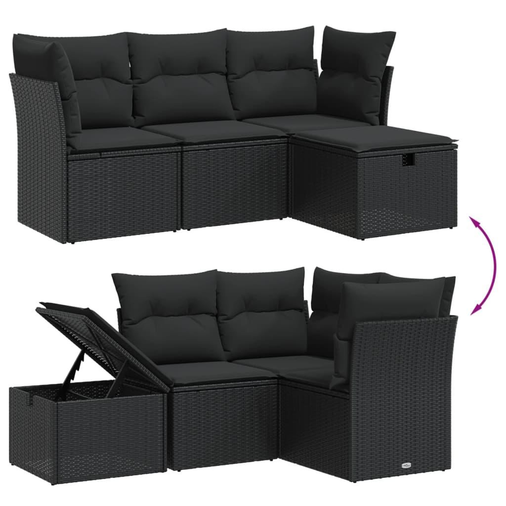 Voir la diapositive 3 : VIDAXL Salon de jardin 4 pcs avec coussins noir resine tressee