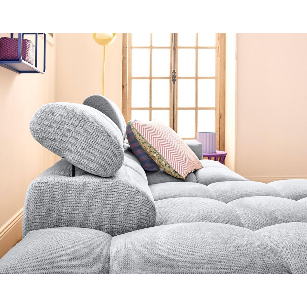 LISA DESIGN Matera - canapé d'angle gauche 3 places avec têtières réglables en tissu texturé