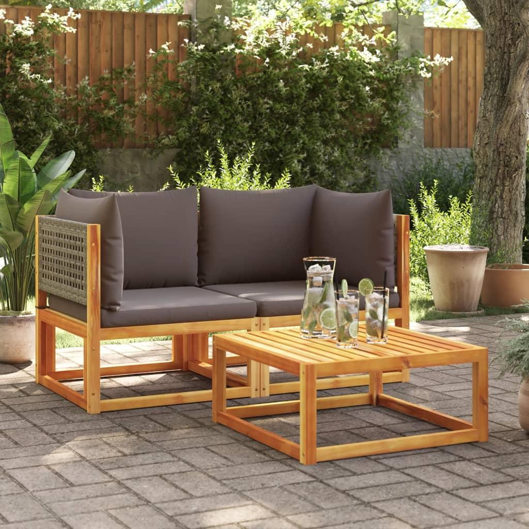 VIDAXL Canapes d'angle de jardin et coussins 2pcs bois massif d'acacia