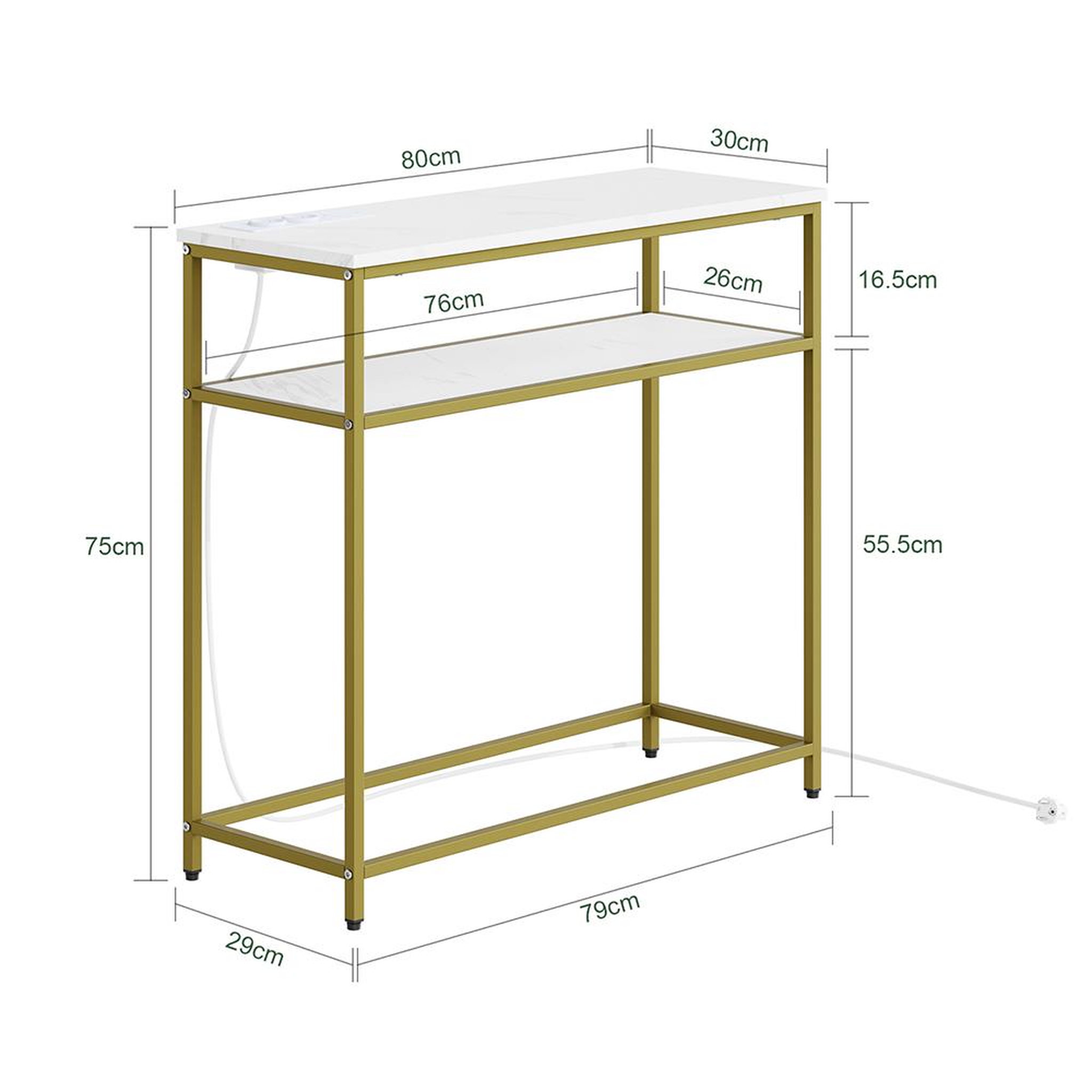 Voir la diapositive 3 : SOBUY Console d'entrée dorée avec prises électriques 80x30x75 cm FSB106-E-G
