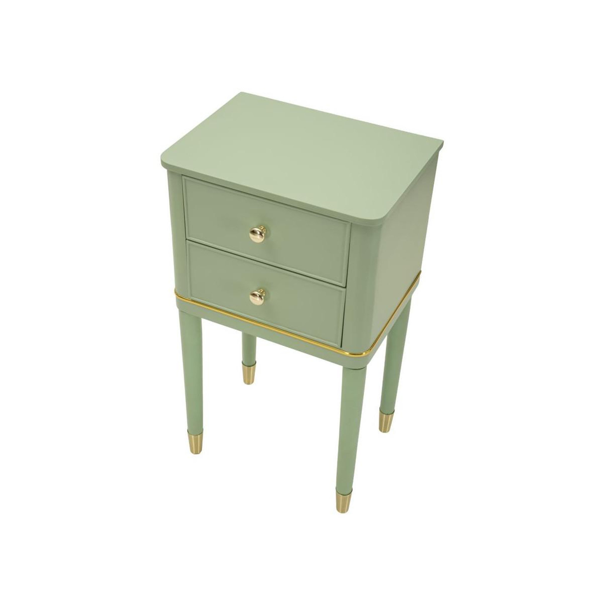Voir la diapositive 3 : Paris Prix Table de chevet 2 tiroirs  camille  71cm vert & or