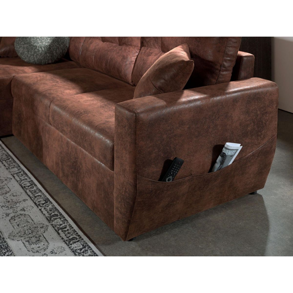 BEST MOBILIER Astoria - canapé d'angle réversible - convertible avec coffre - style industriel - 4 places