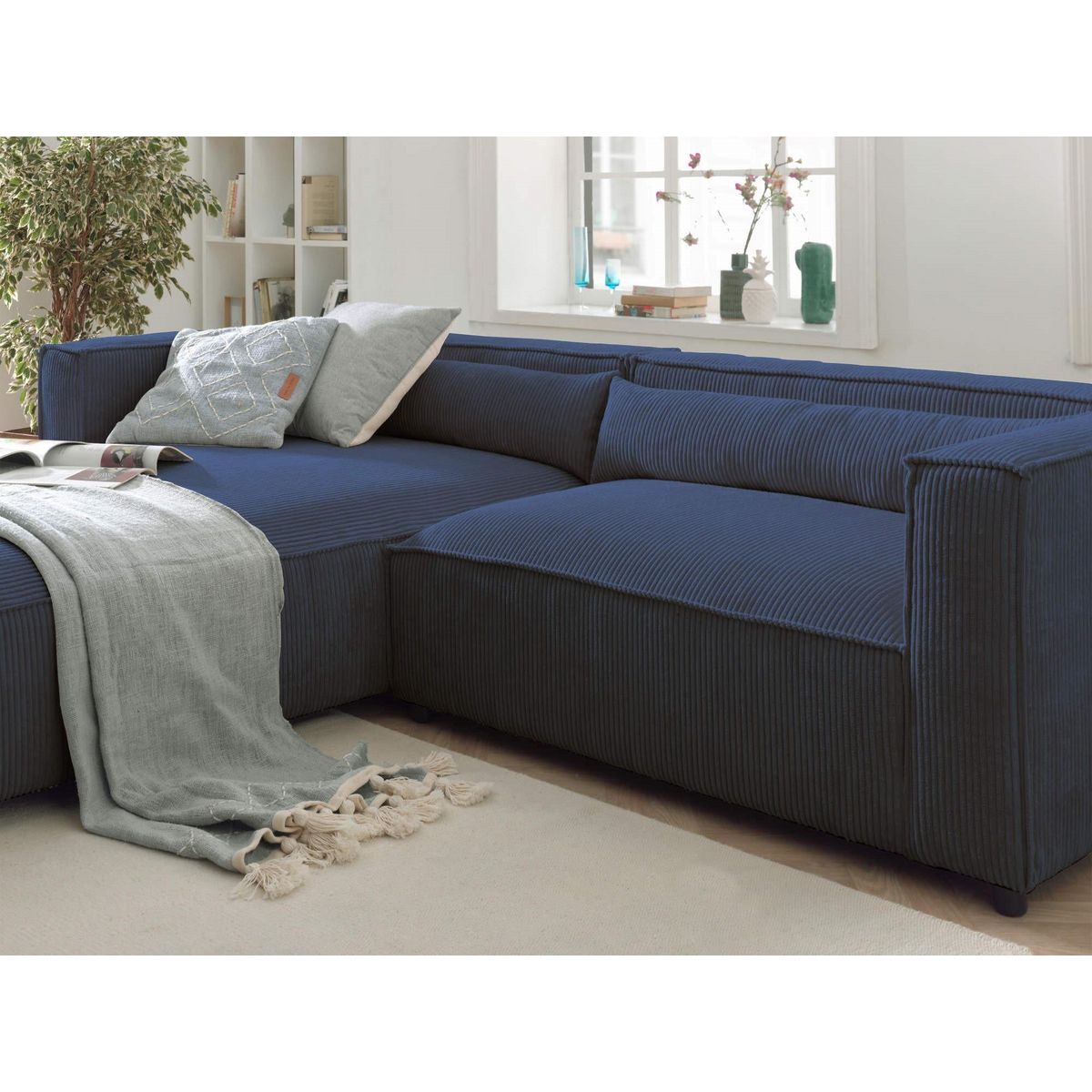 LISA DESIGN Ela - canapé d'angle gauche 4 places - en velours côtelé - style contemporain