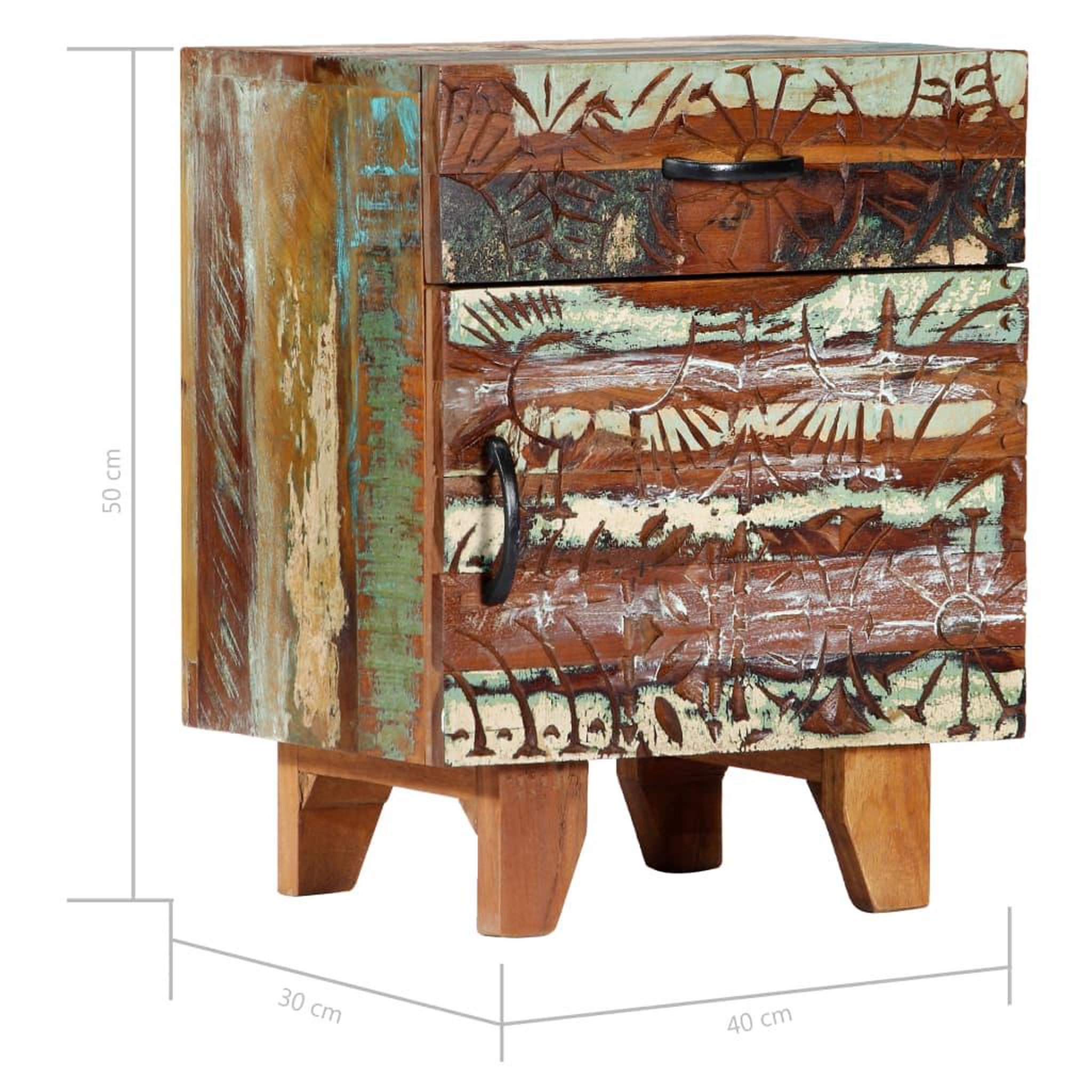 Voir la diapositive 6 : VIDAXL Table de chevet sculptee a la main 40x30x50cm bois recuperation