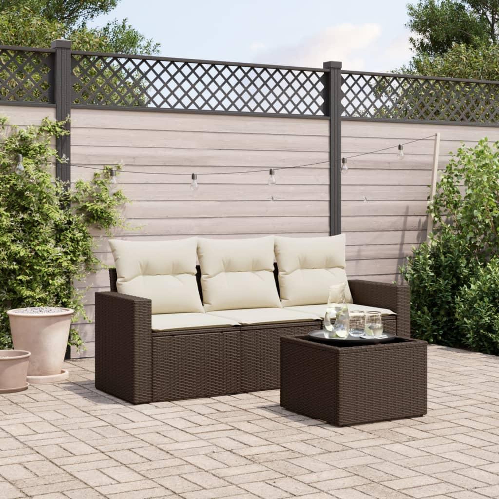 VIDAXL Salon de jardin 4 pcs avec coussins marron resine tressee
