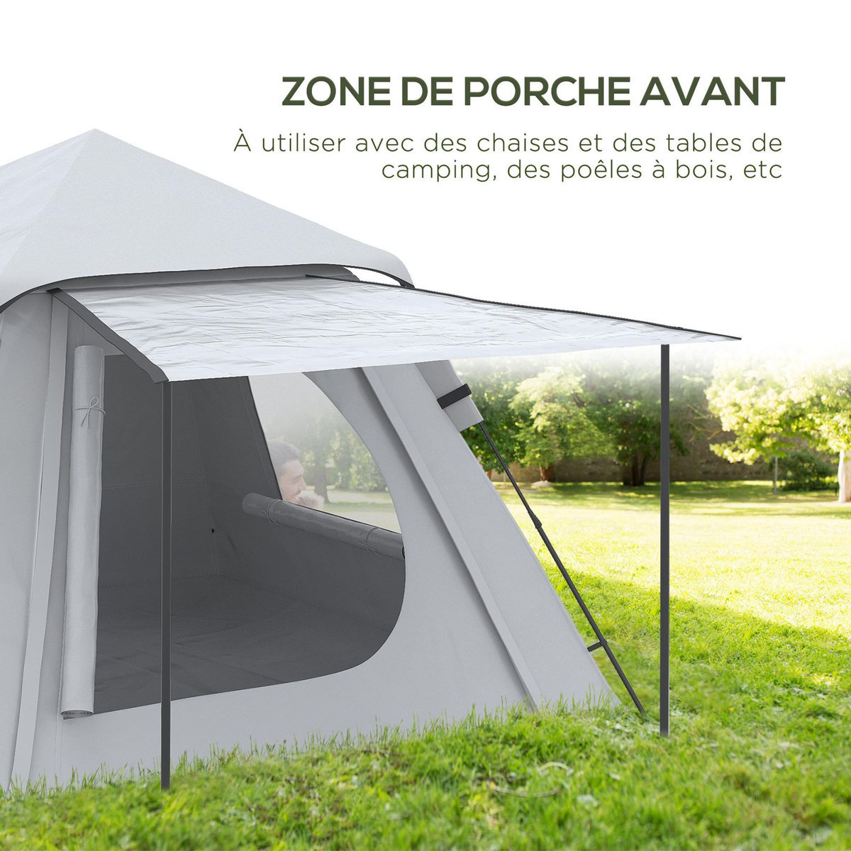 OUTSUNNY Tente de camping automatique pop up 2-3 pers. - porche, sac de transport - dim. 210L x 210l x 150H cm - gris clair
