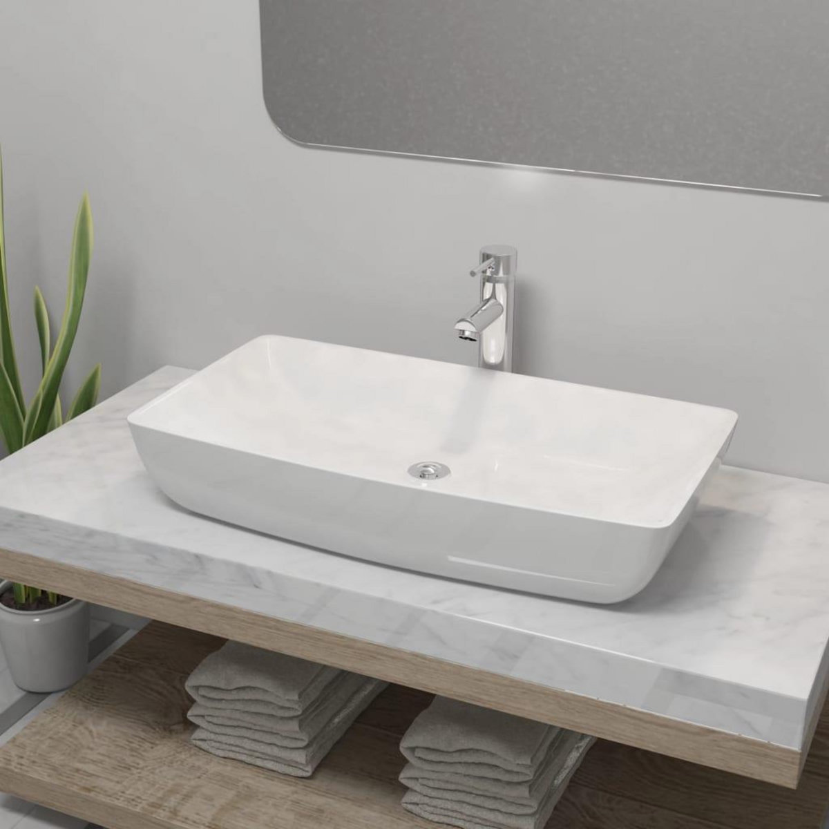 VIDAXL Lavabo et mitigeur Ceramique Rectangulaire Blanc