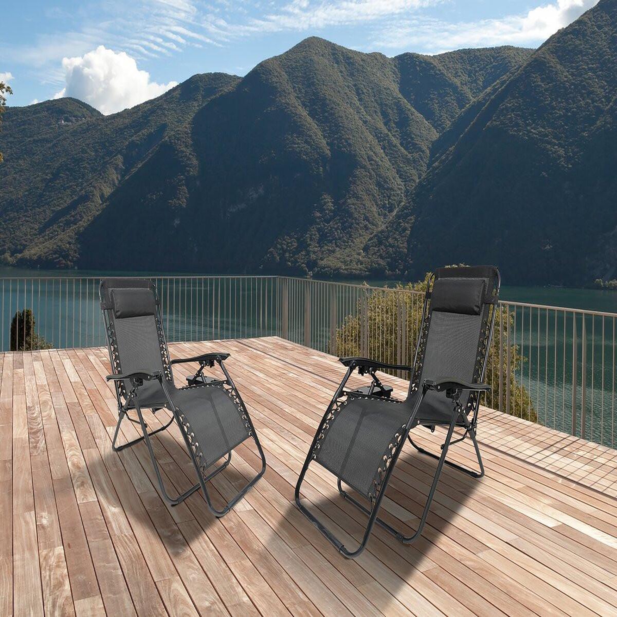 Voir la diapositive 2 : Habitat et Jardin Lot de 2 fauteuils de jardin inclinable zéro gravité  sintra  - noir