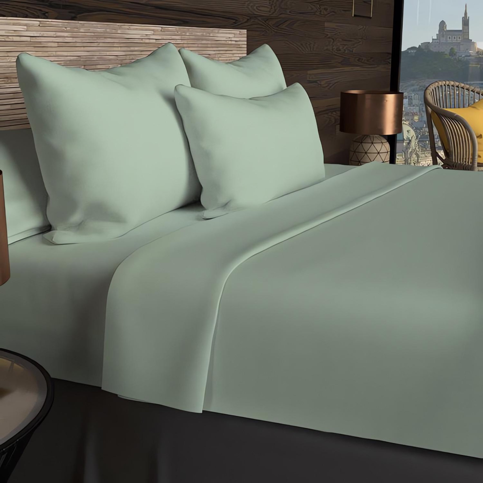 Voir la diapositive 3 : SOLEIL D'OCRE Drap plat en coton 57 fils uni, par soleil d'ocre