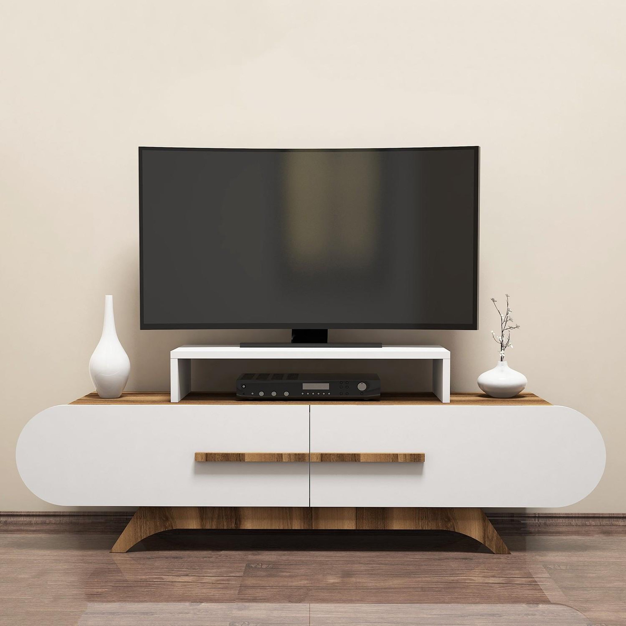 Voir la diapositive 2 : Habitat et Jardin Meuble tv en bois  rose  - 145 x 36 x 49 cm - blanc
