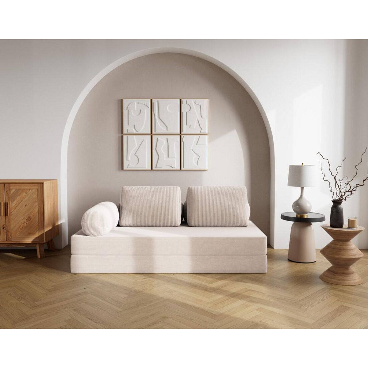 LISA DESIGN Lonny - canapé 3 places convertible en velours côtelé
