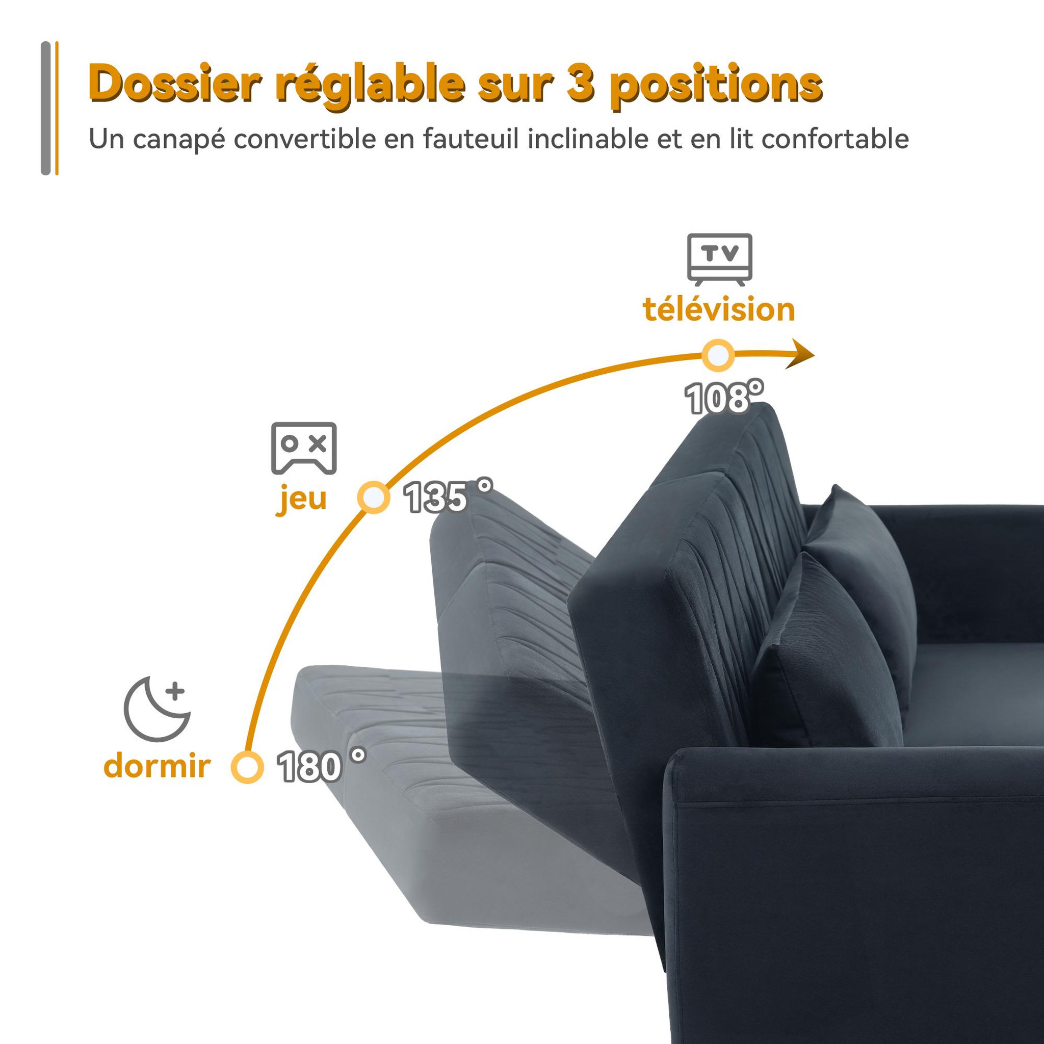 Voir la diapositive 5 : MERAX Canapé droit convertible