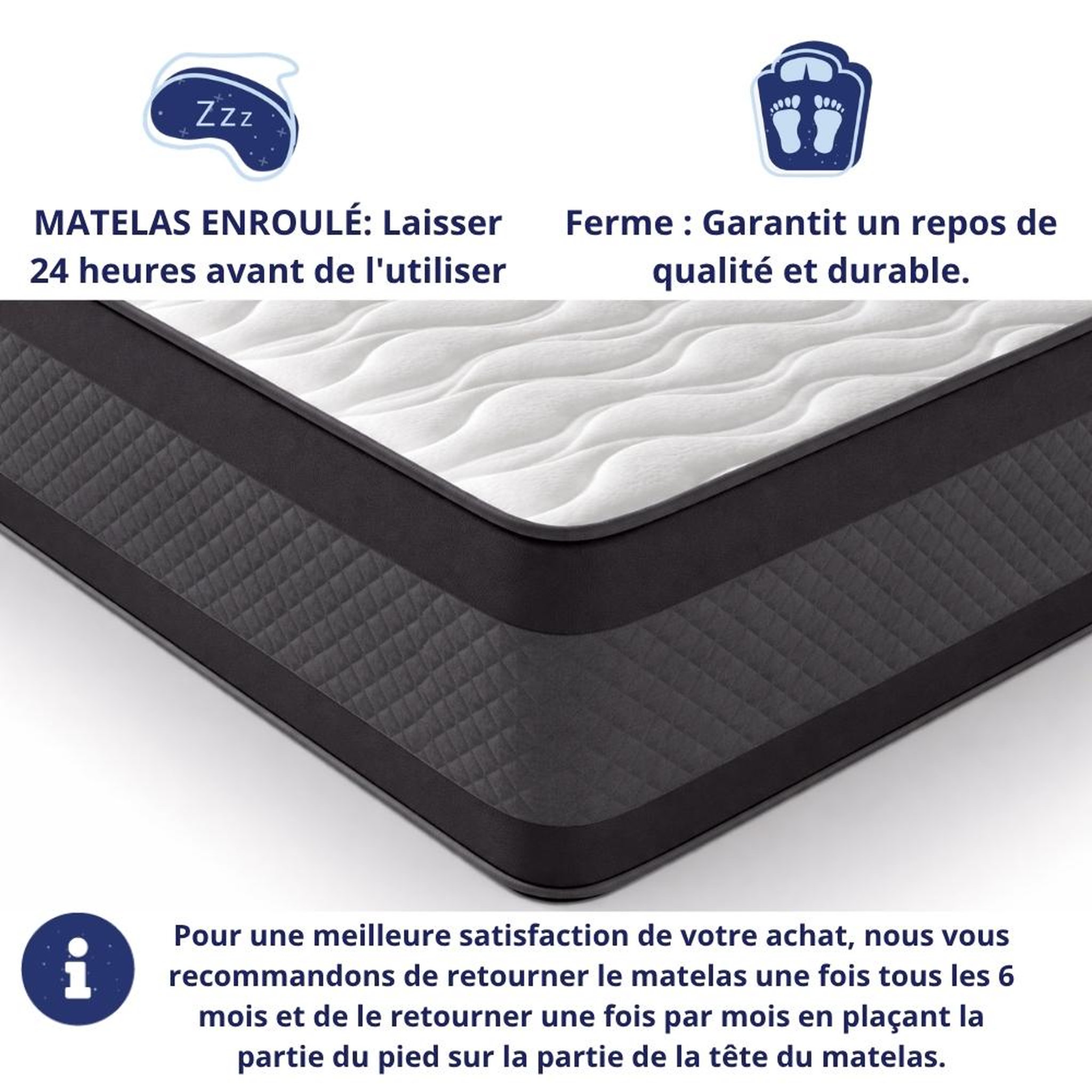 Voir la diapositive 6 : DAGOSTINO HOME Matelas 90x190 - 30cm Epaisseur - Mousse HR Très Ferme | Double Face (Été-Hiver) | Soutien Équilibré, Parfait et Tonique