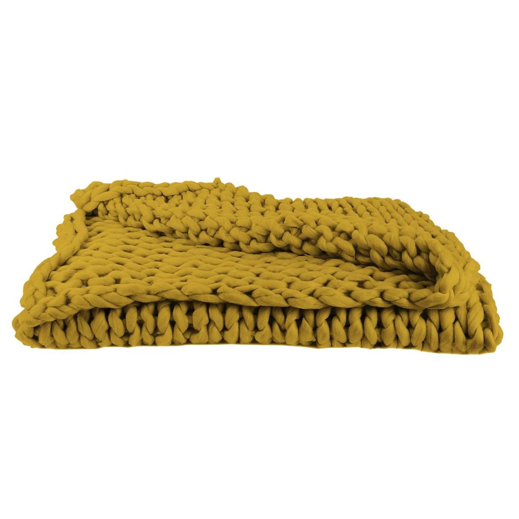 Voir la diapositive 2 : The Home Deco Factory Plaid déco maille  chunky  120x150cm jaune