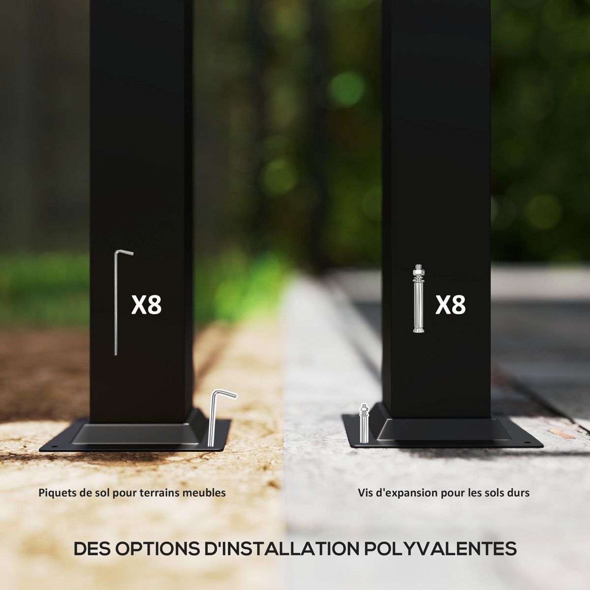 OUTSUNNY Pergola rétractable 3 x 3 m acier époxy noir polyester haute densité 180 g/m² UPF30+ crème