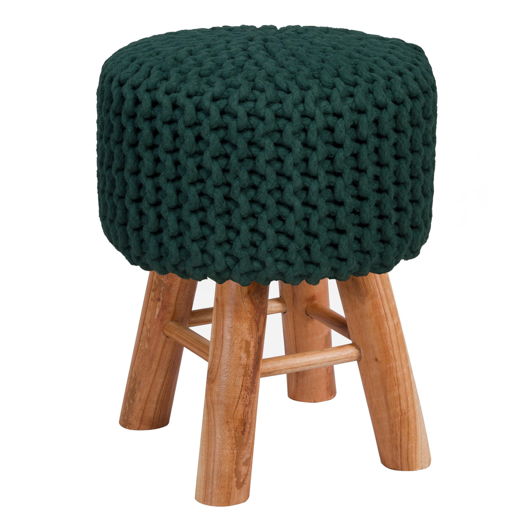 MAISON PAVANE Petit tabouret tricot en coton vert sapin-lisa