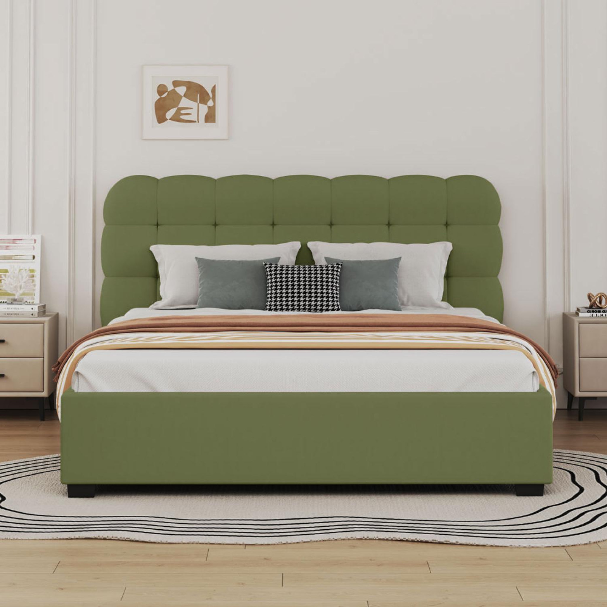 Voir la diapositive 4 : CONCEPT USINE Lit coffre style nuage 140x190cm en velours vert dallas
