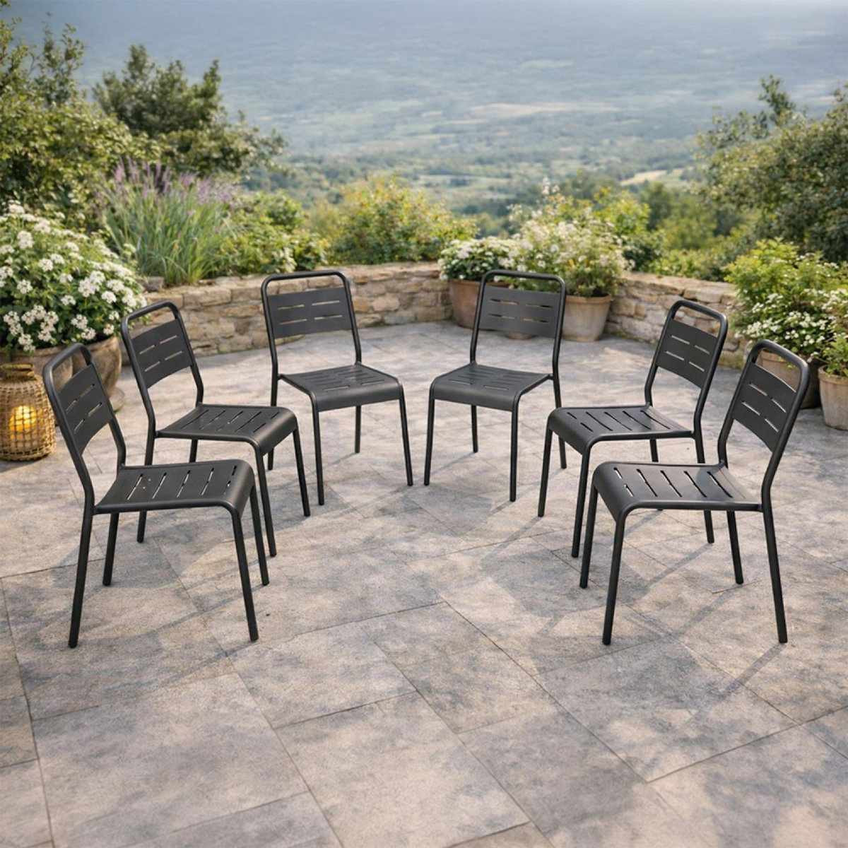 CONCEPT USINE Lot de 6 chaises de jardin empilables gris foncé BERGAME