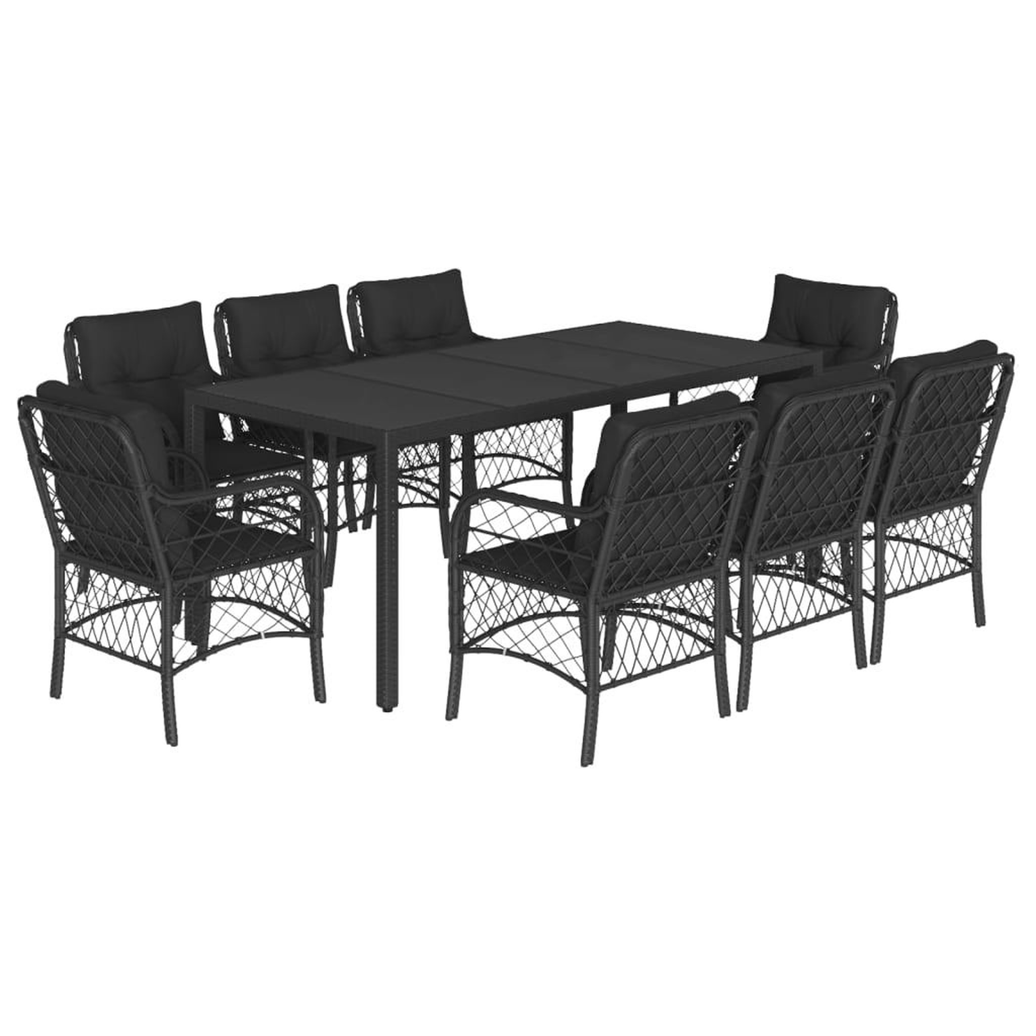 Voir la diapositive 2 : VIDAXL Ensemble a manger de jardin 9pcs coussins noir resine tressee