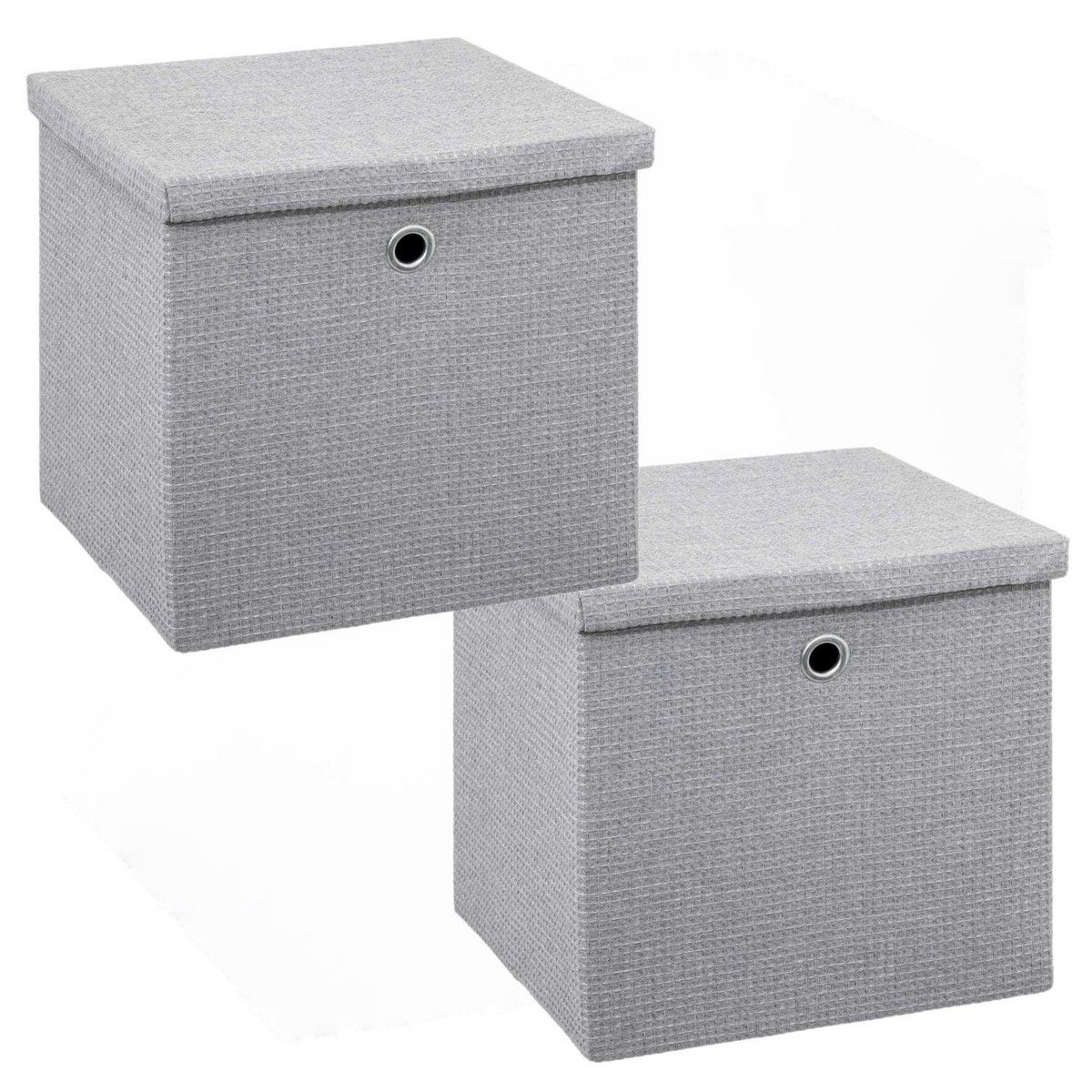 FIVE Lot de 2 boites de rangement en tissu avec couvercle - 31x31x31cm - Gris