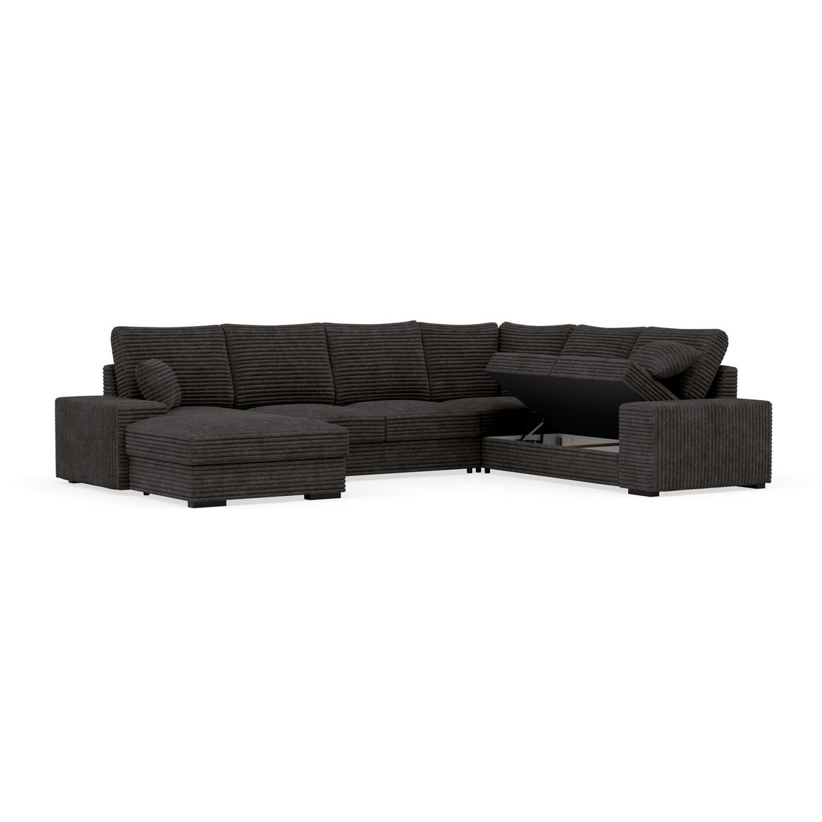 BEST MOBILIER Lorie - canapé panoramique d'angle droit 7 places convertible en velours côtelé grosse côte avec coffre