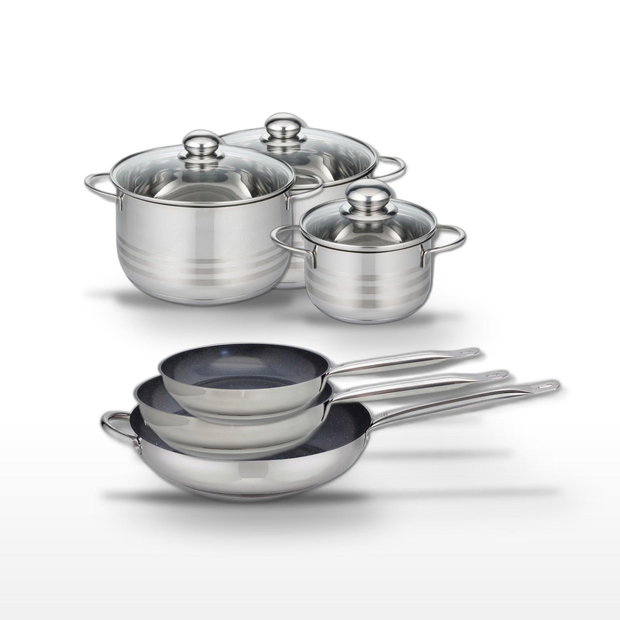 ELO Lot de 3 poêles 24/28/32 cm elo profi therm platinum et 3 faitouts 16/20/24 cm