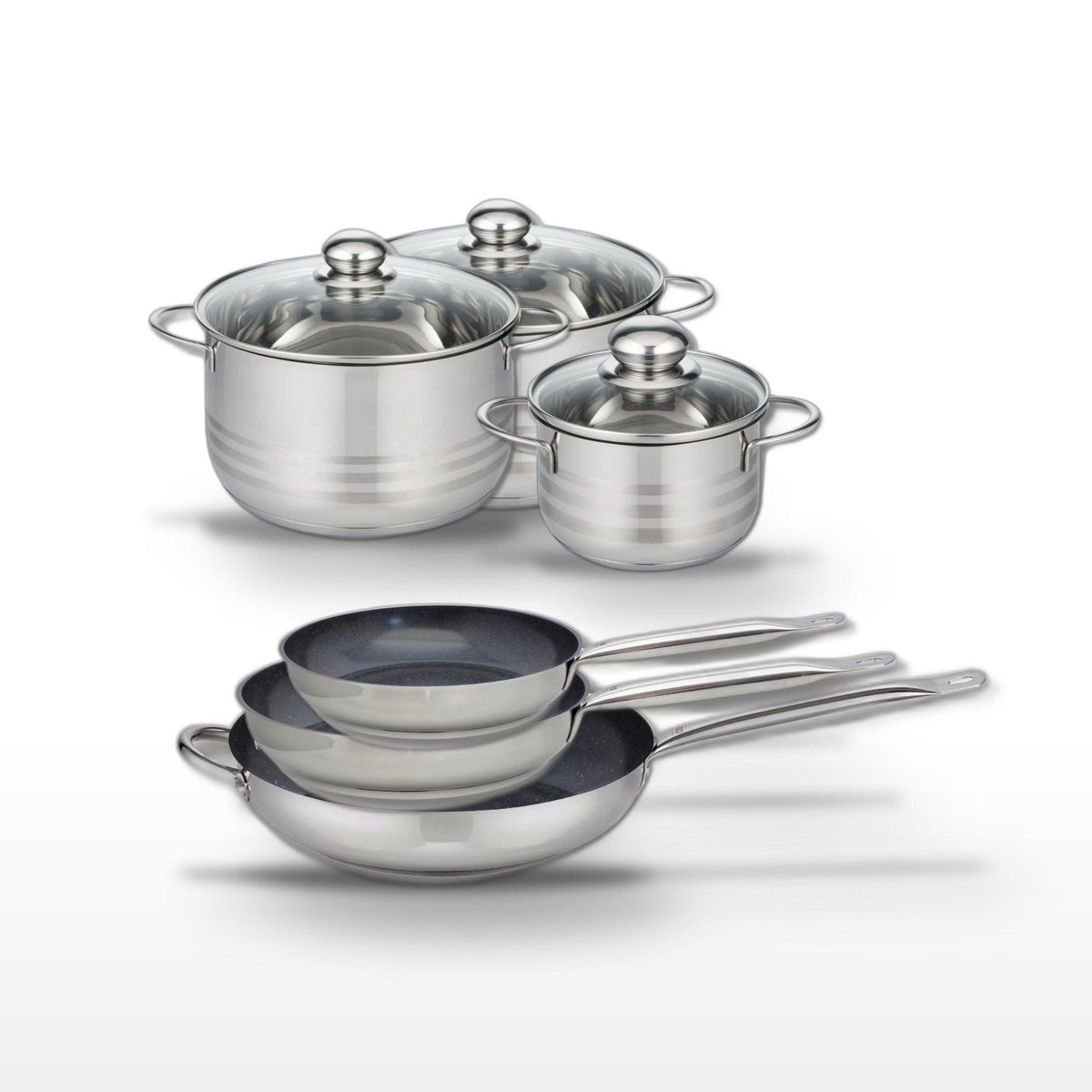 ELO Lot de 3 Poêles 24/28/32 cm Elo Profi Therm Platinum et 3 Faitouts 16/20/24 cm