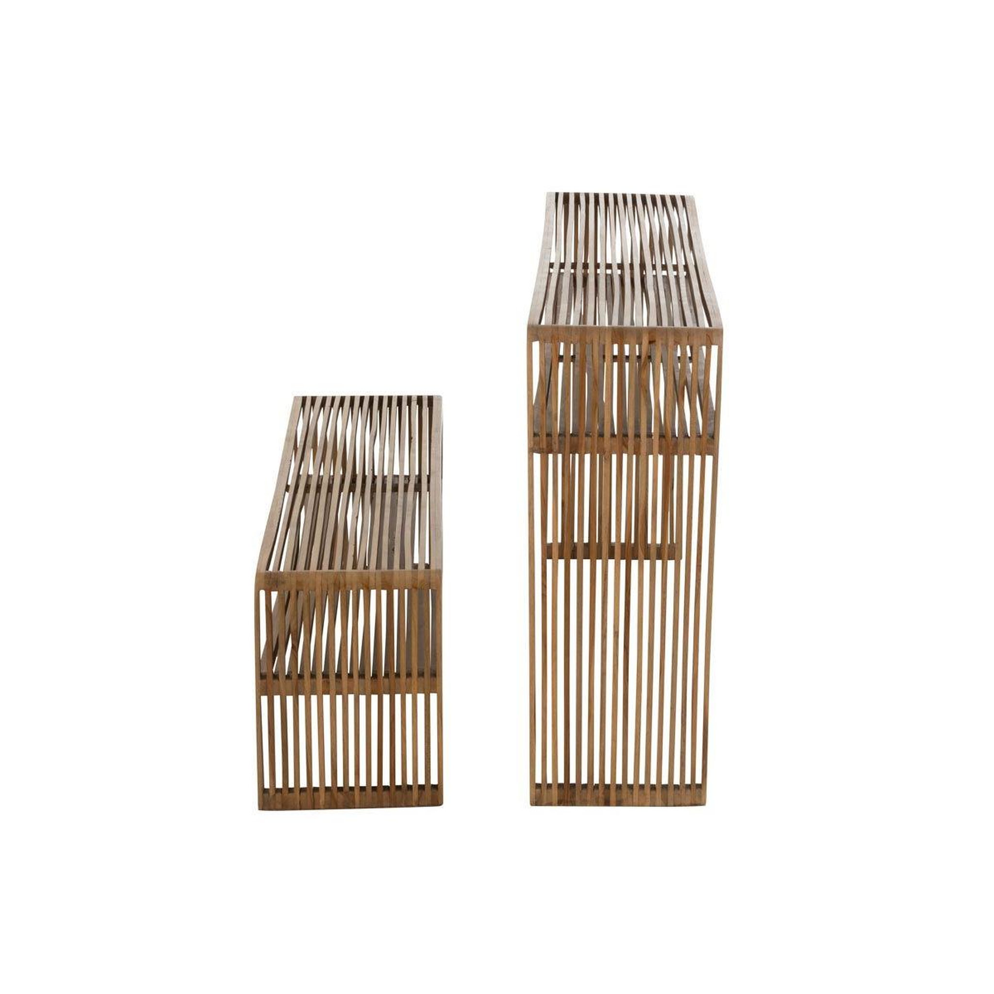 Voir la diapositive 4 : J-LINE Lot de 2 consoles en bois  teck  130cm naturel